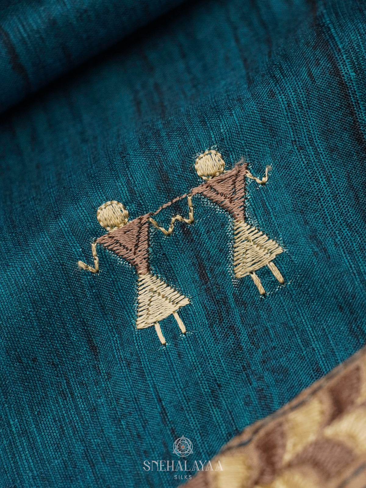 Peacock Blue Tussar Embroidery Saree