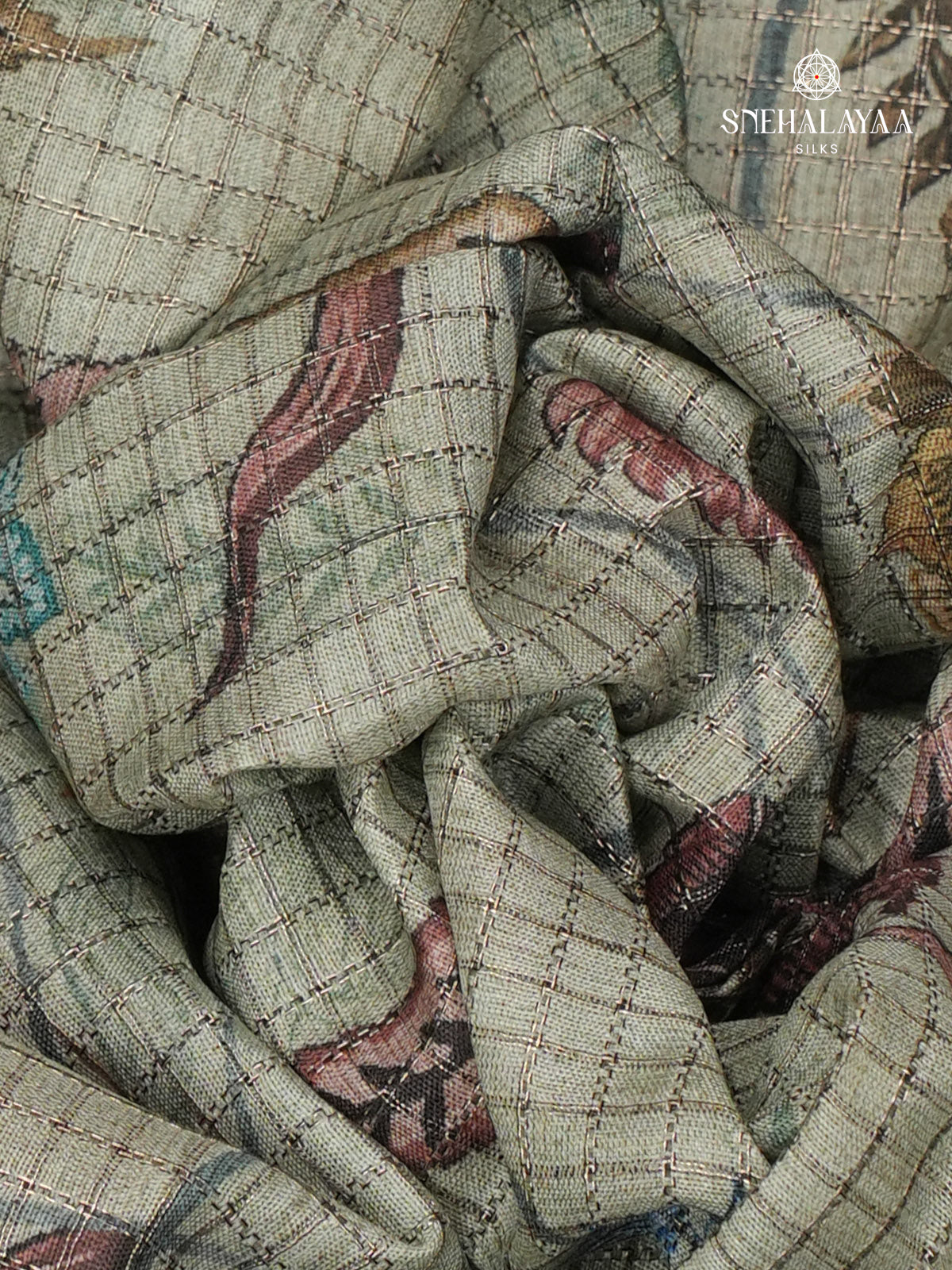 Grey Floral Printed Tussar Saree