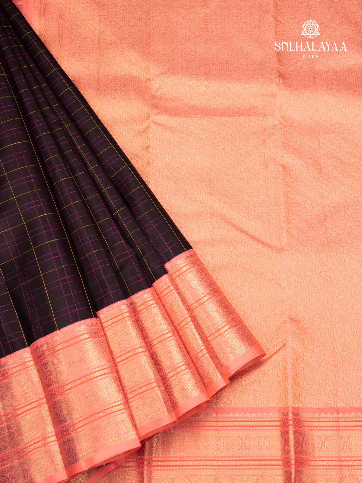 Chocolate Brown Korvai Kanjivaram Silk Saree