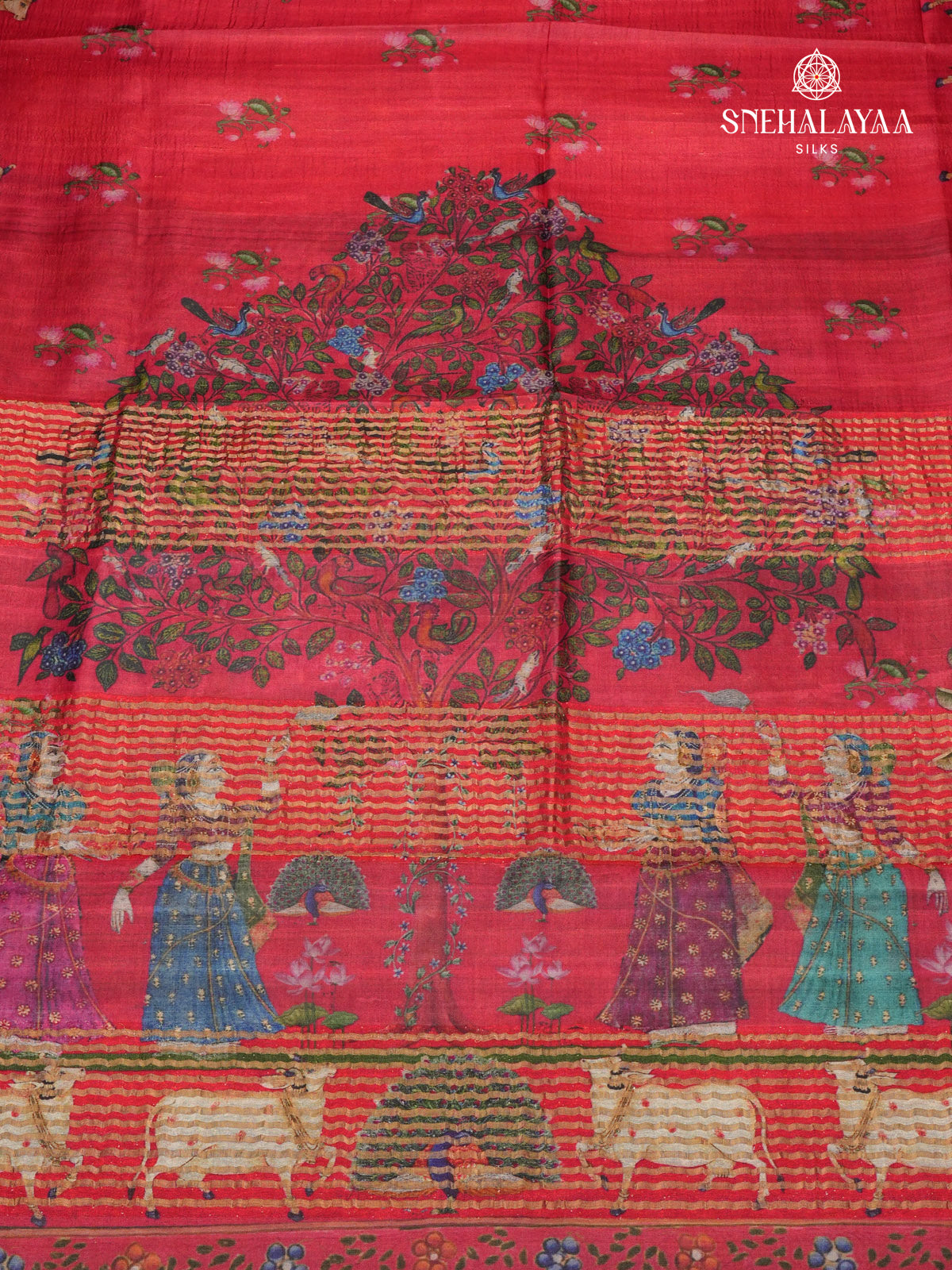 Maroon Tussar Silk Saree