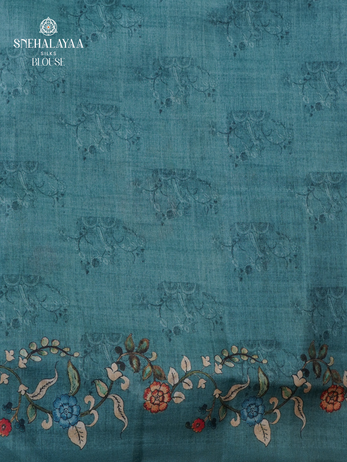 Teal Green Tussar Embroidery Saree