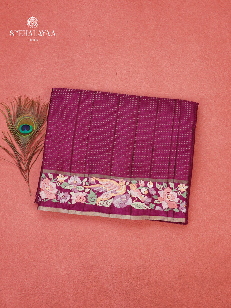 Violet Munga Tussar Embroidery Saree