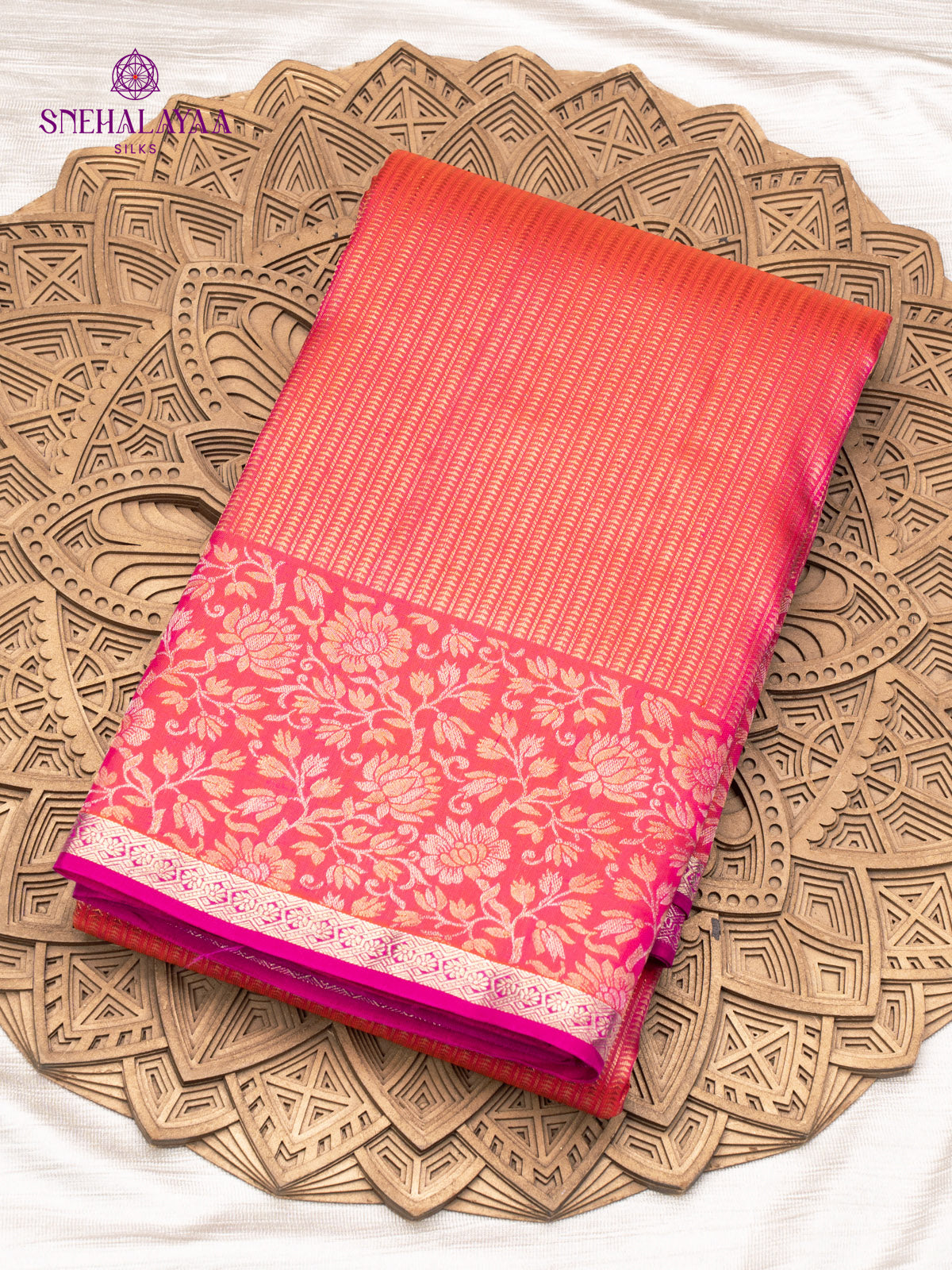 Coral Pink Kanjivaram Silk Saree
