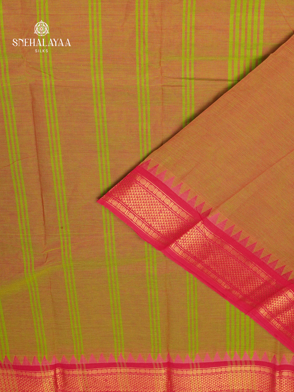 Earthy Green Kanchi Cotton Saree with Classic Irandu Karai Borders