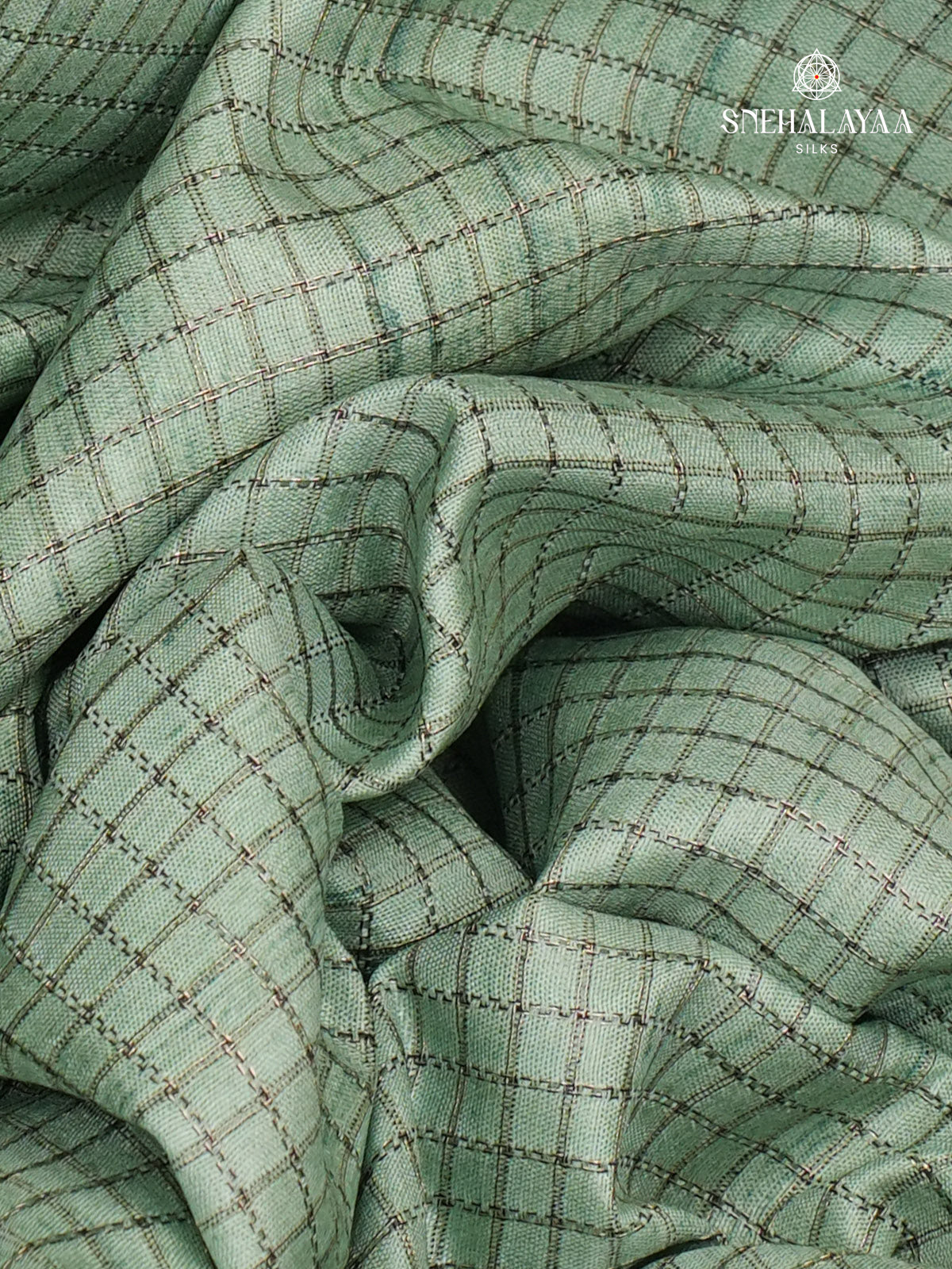 Pastel Green Floral Printed Tussar Saree