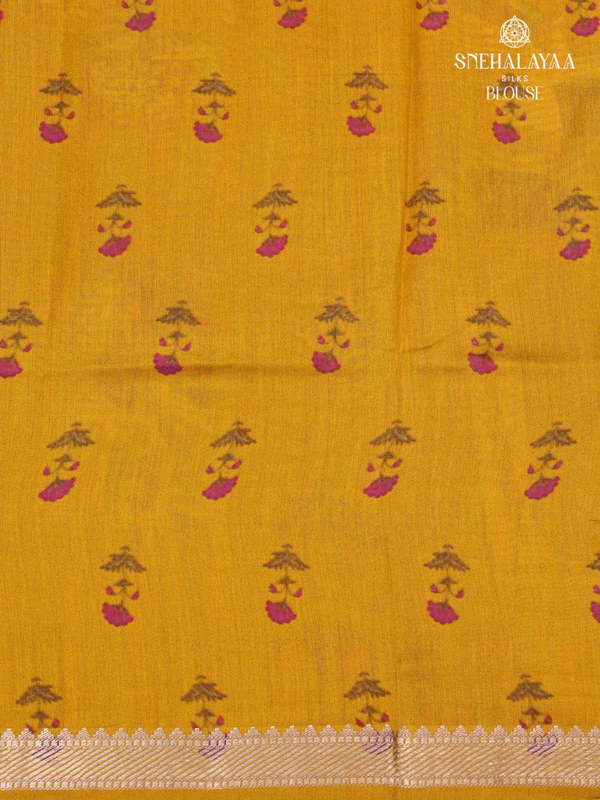 Yellow Chiniya Silk Saree