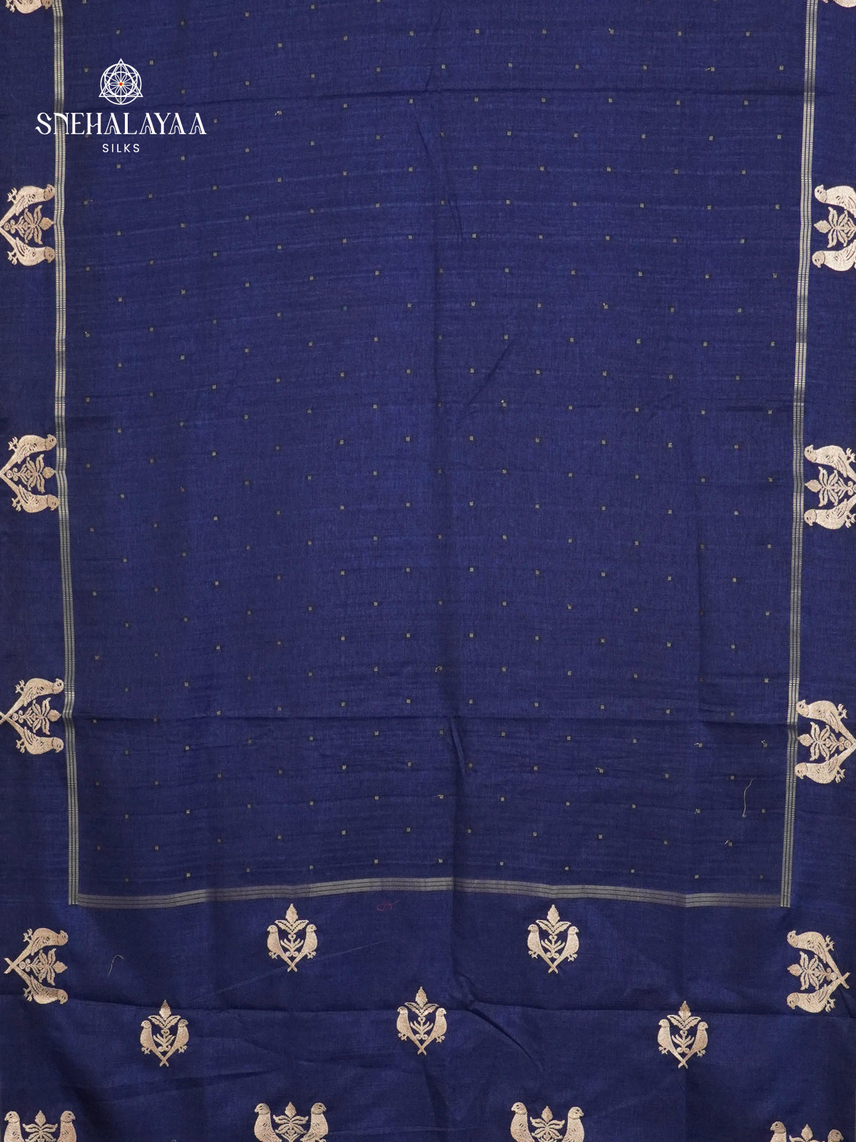 Navy Blue Munga Tussar Embroidery Saree