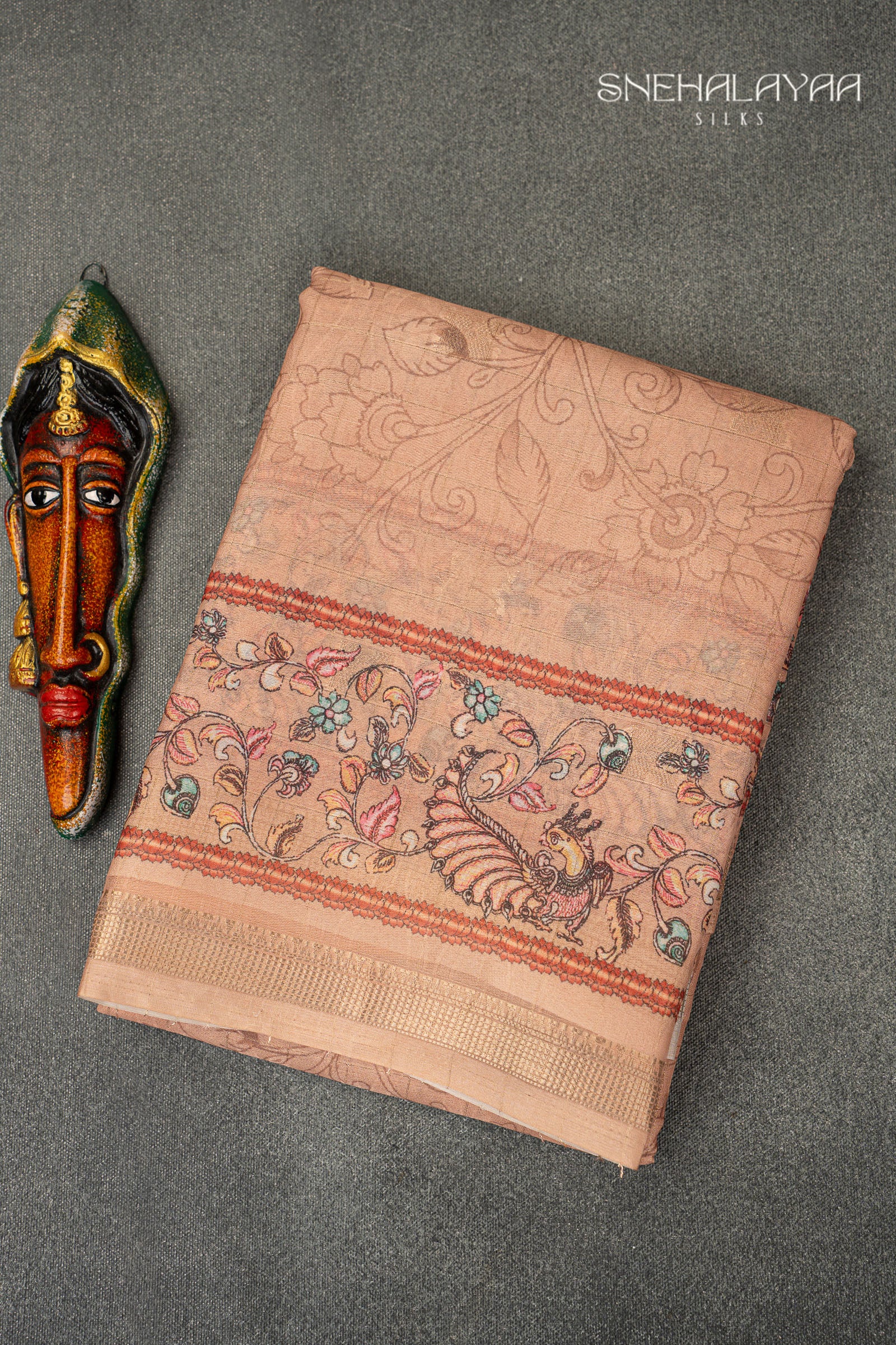 Salmon Pink Semi Matka Saree