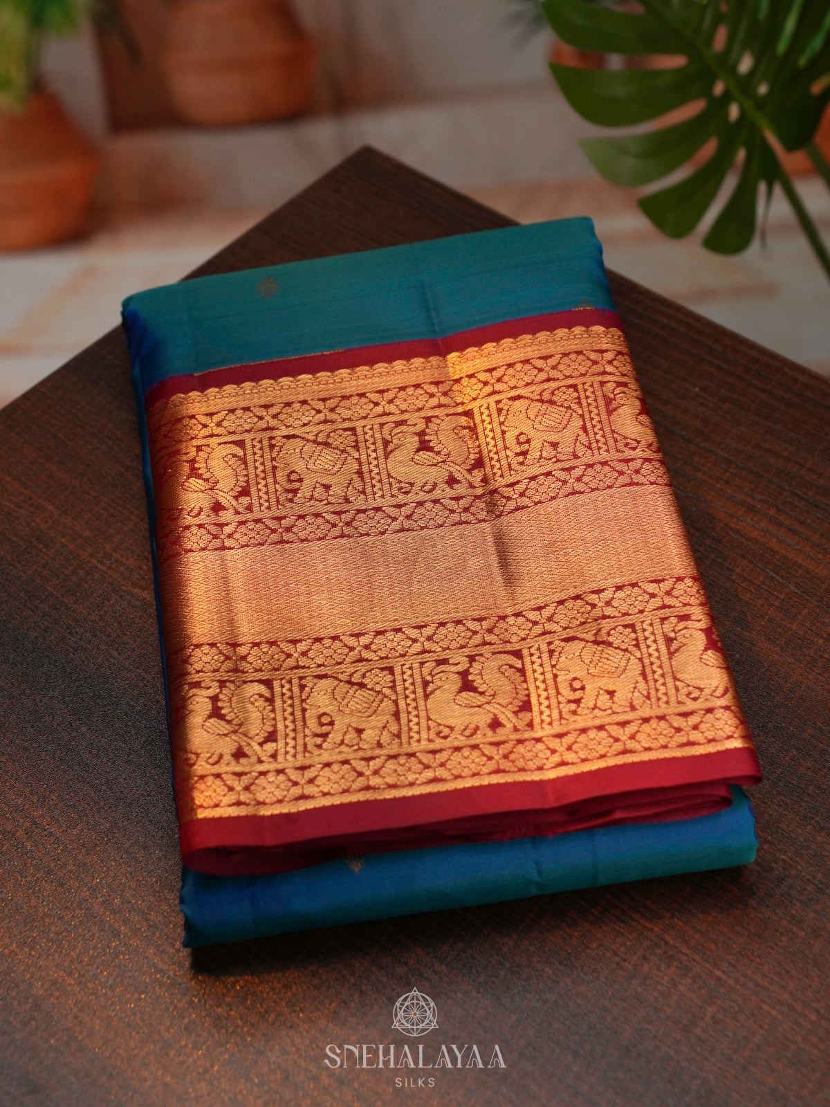 Peacock Blue Kanjivaram Silk Saree