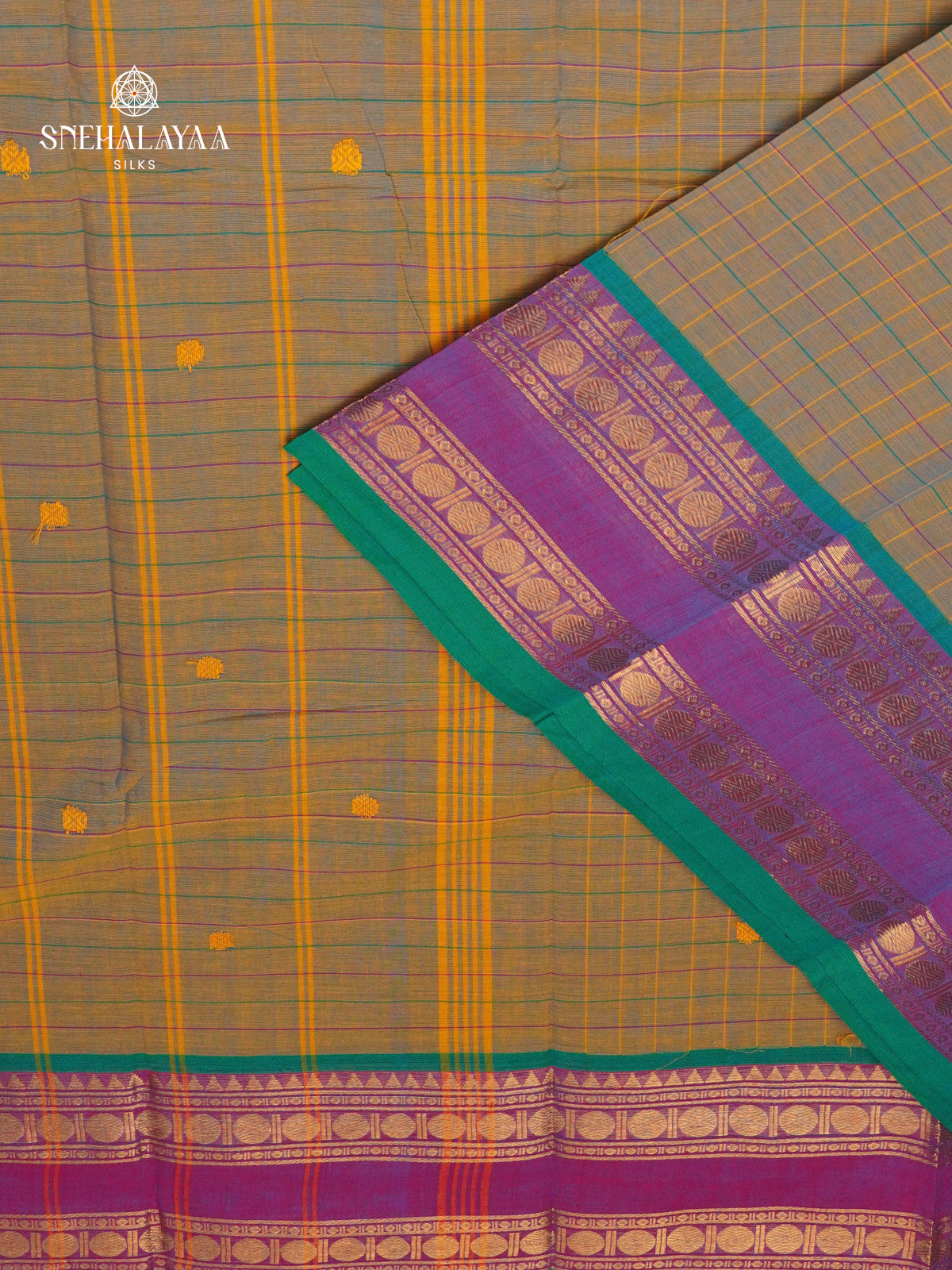 Checked Kanchi Cotton Saree with Traditional Irandu Karai Zari Borders