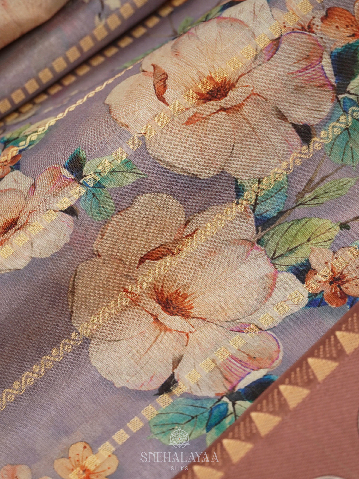 Grey Floral Printed Tussar Saree