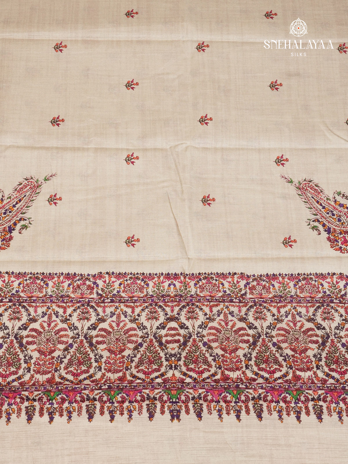 Beige With Pink Border Tussar Saree