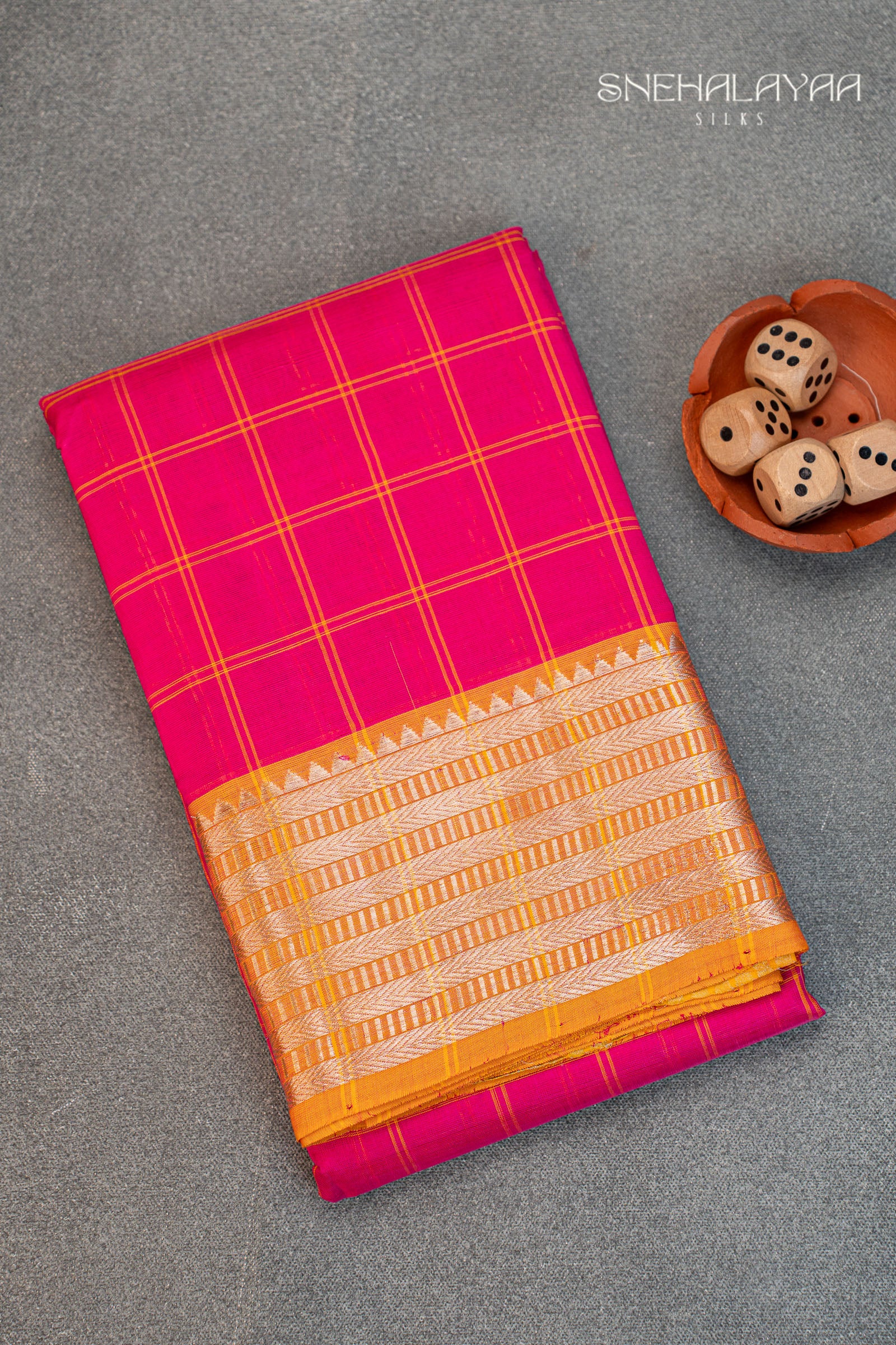 Hot Pink Mangalgiri Silk Saree
