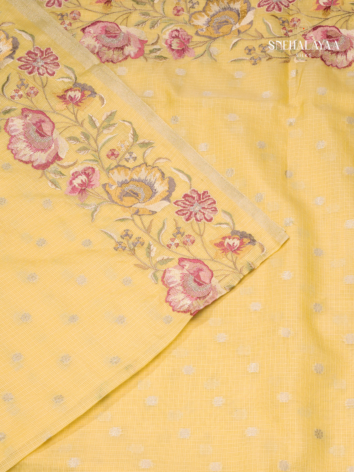 Yellow Kota Embroidery Saree
