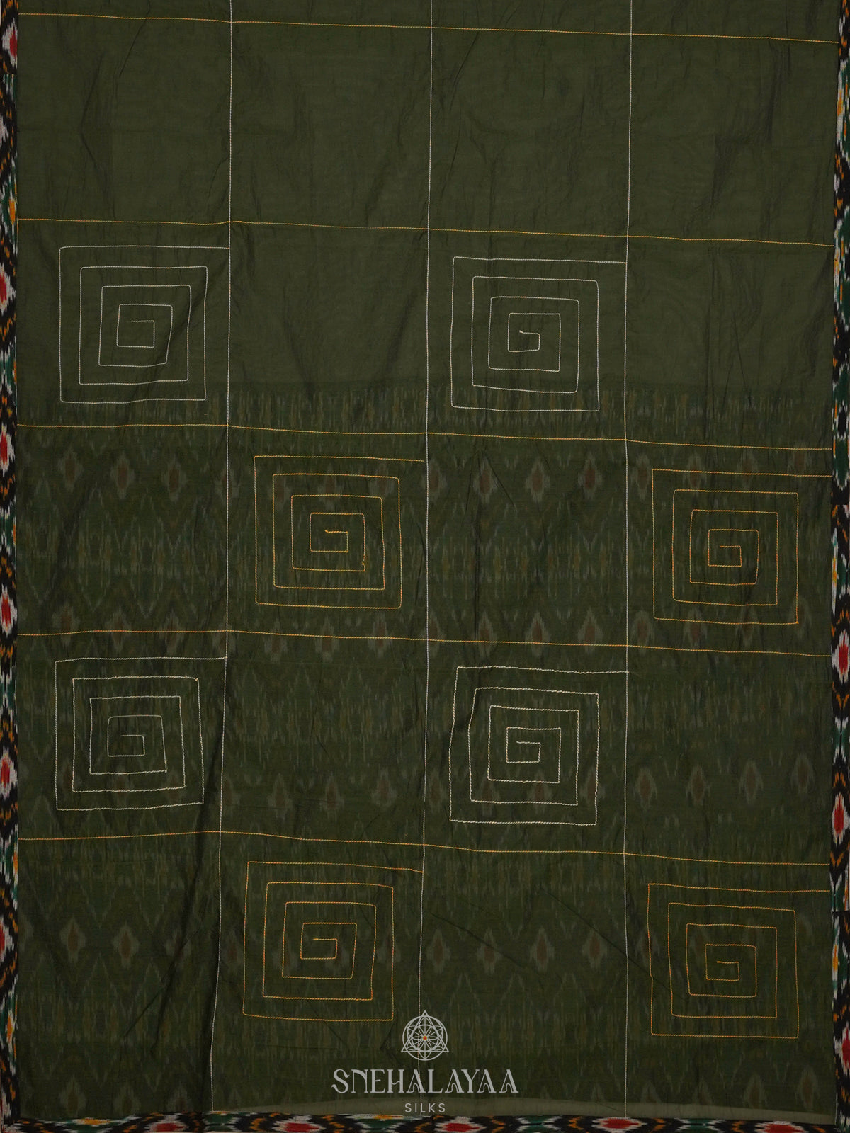 Forest Green Printed Cotton Saree