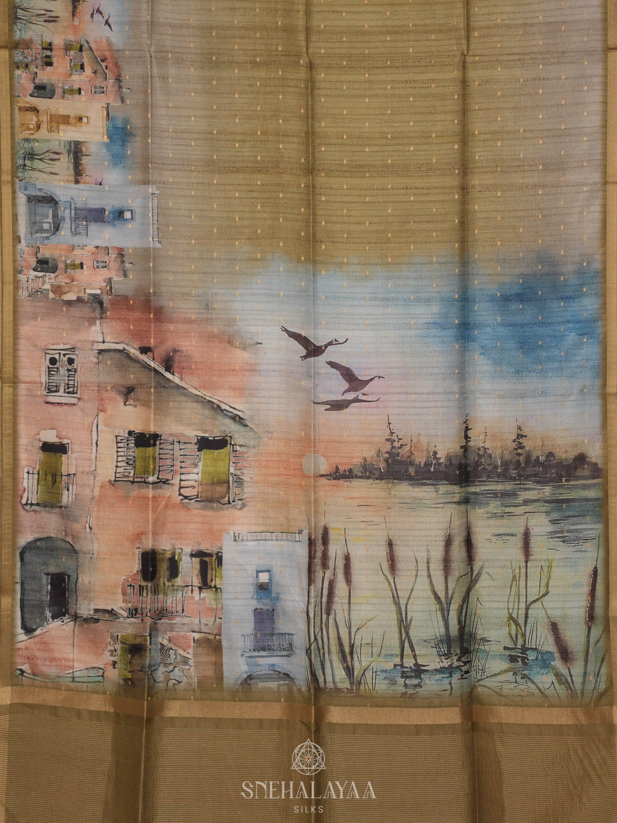 Olive Green Tussar Saree