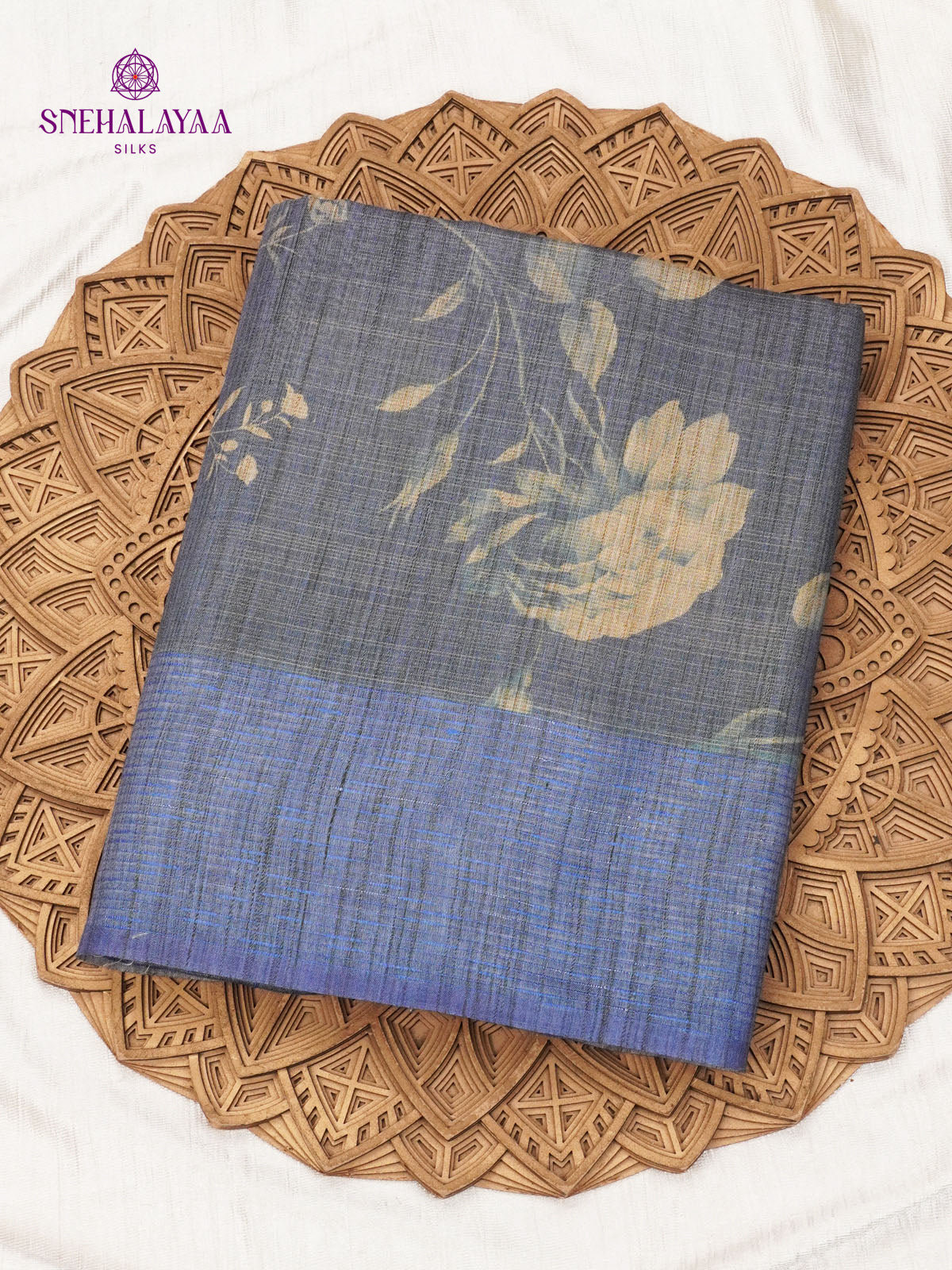 Dusty Purple Floral Printed Tussar Saree