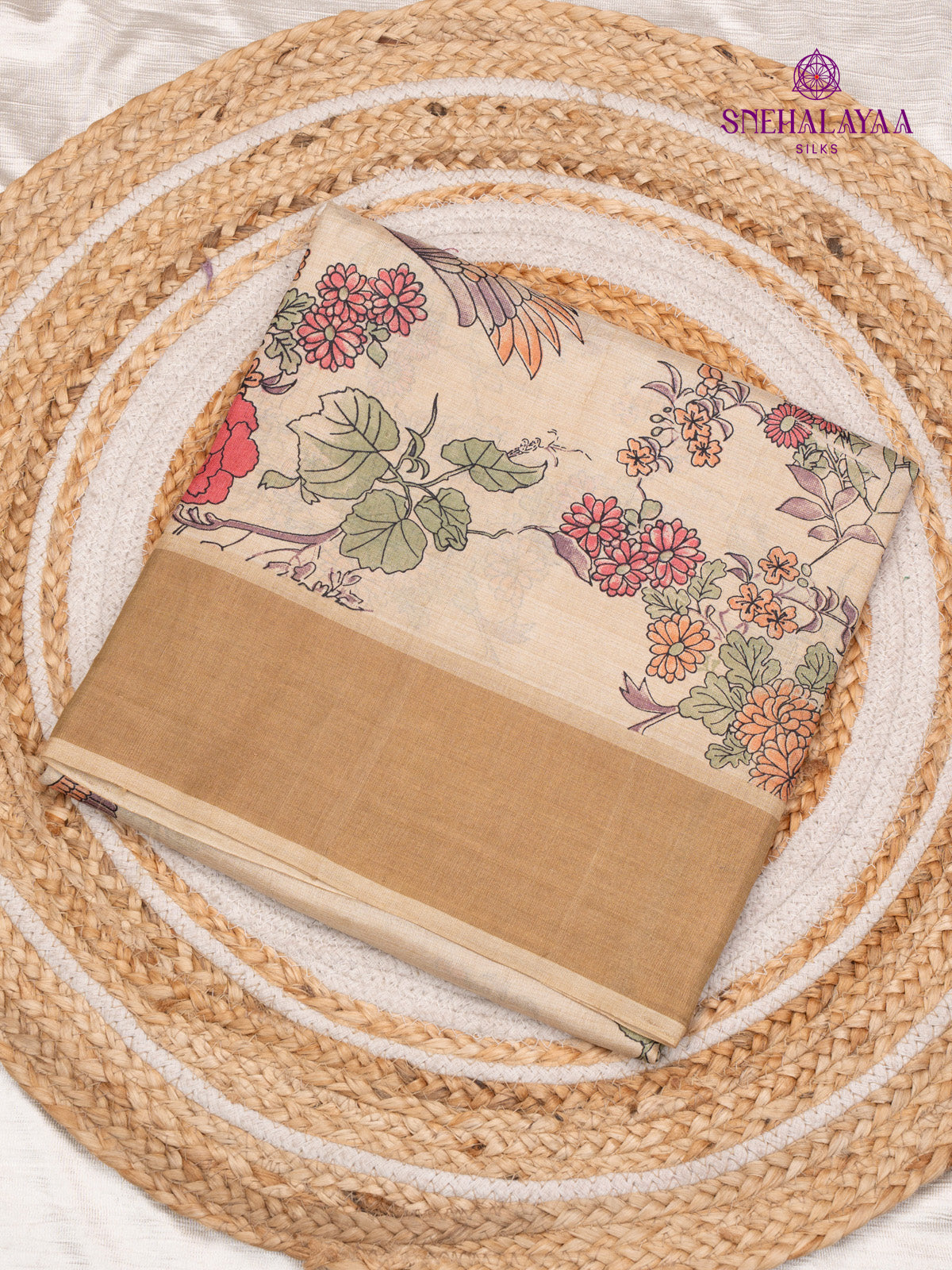 Sandal Printed Tussar Saree