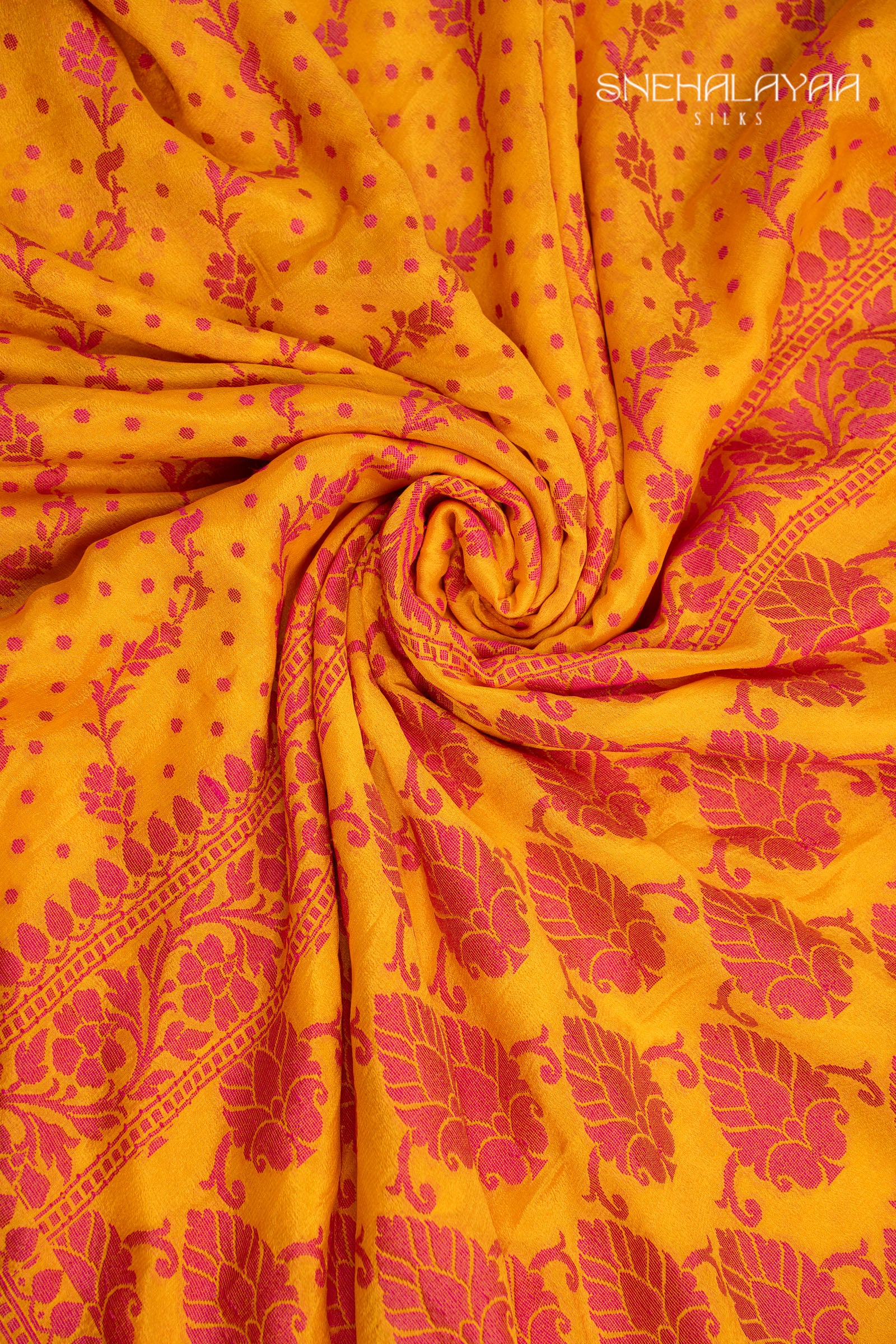 Mango Yellow Banaras Chiffon Saree