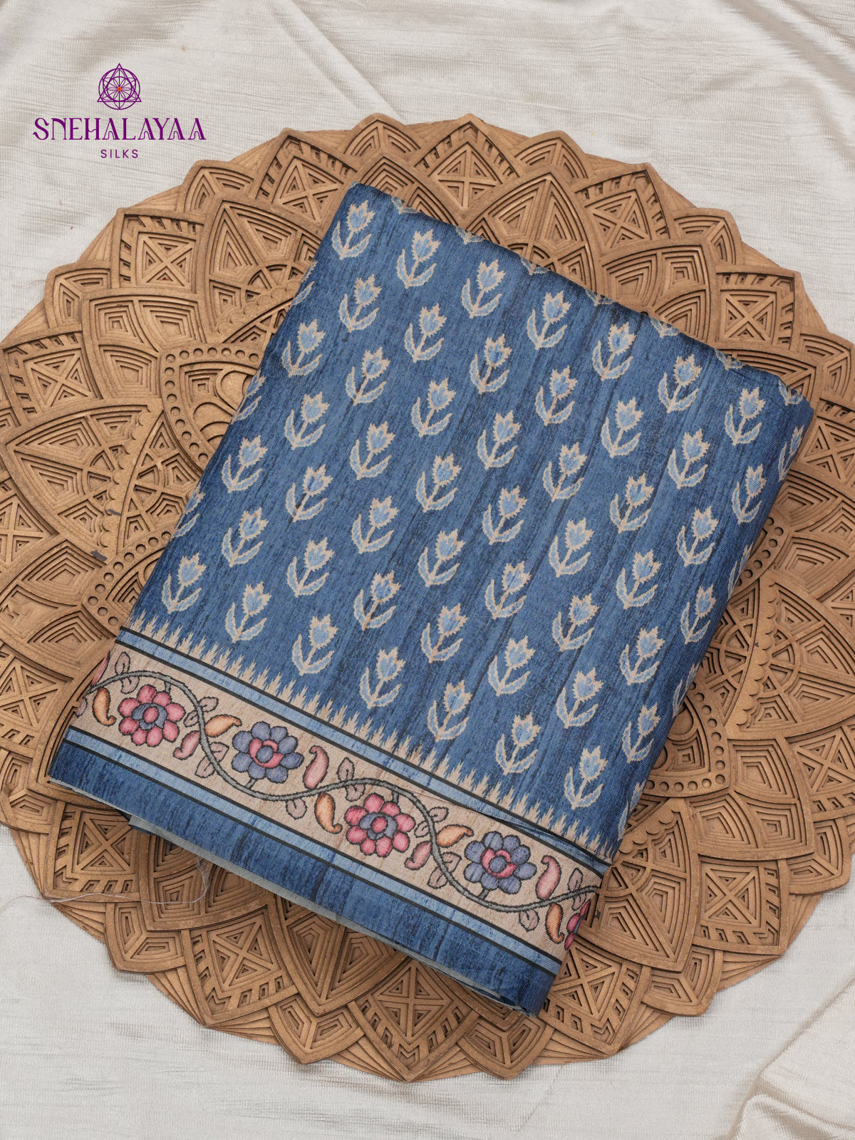 Blue Tussar Embroidery Saree