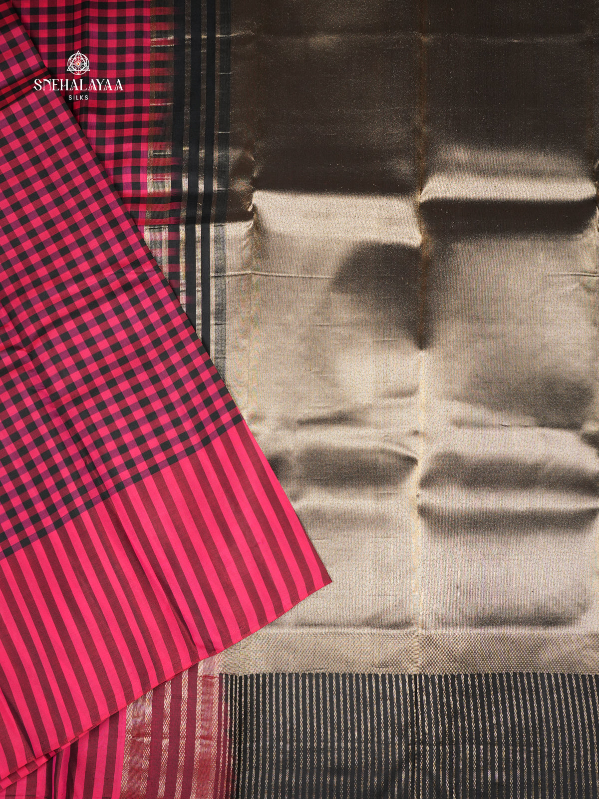 Pink Checks Kanjivaram Silk Saree