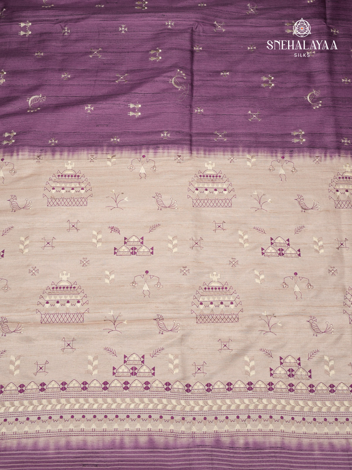 Rich Purple Tussar Embroidery Saree