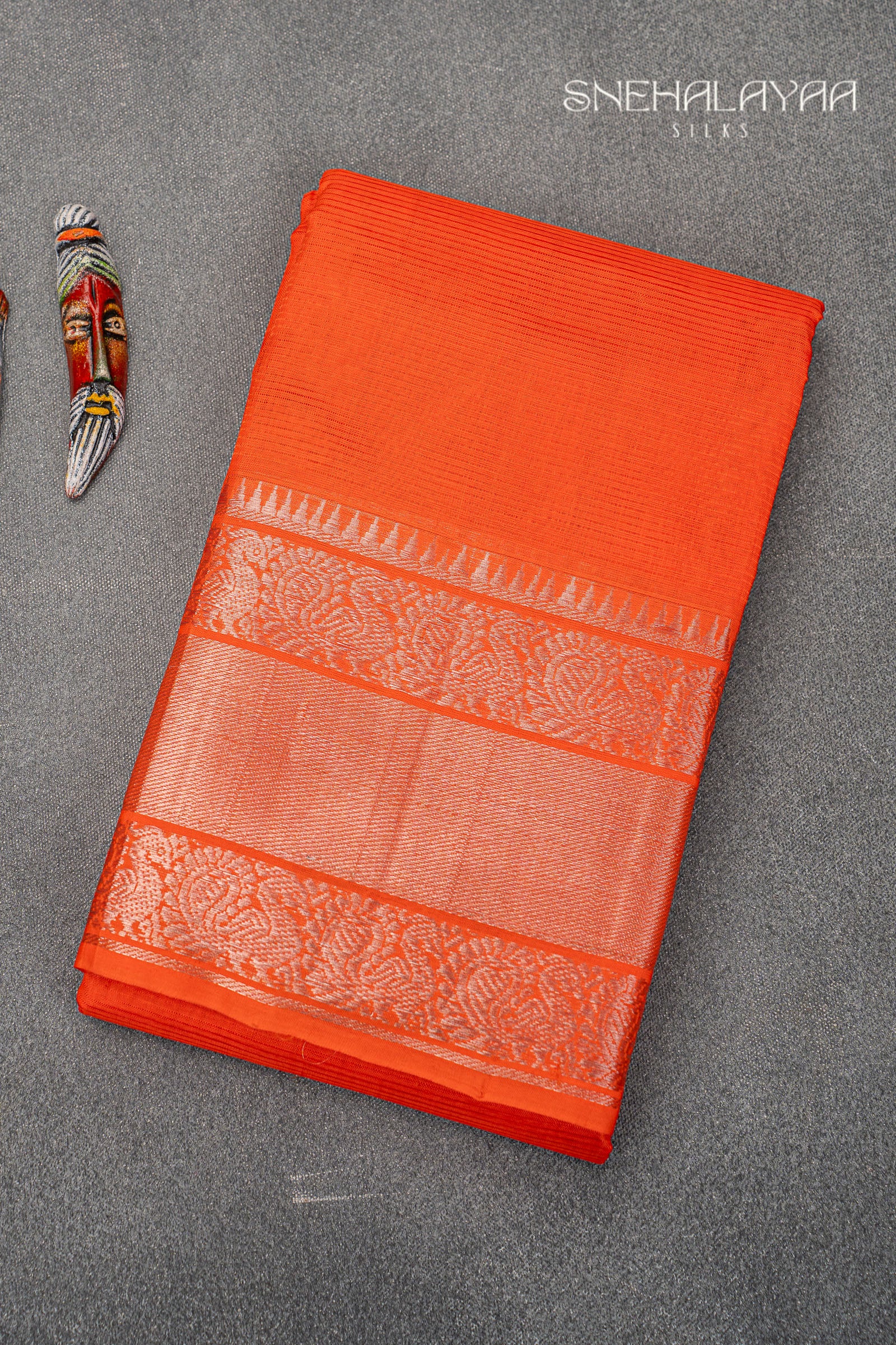 Orange Mangalgiri Silk Saree