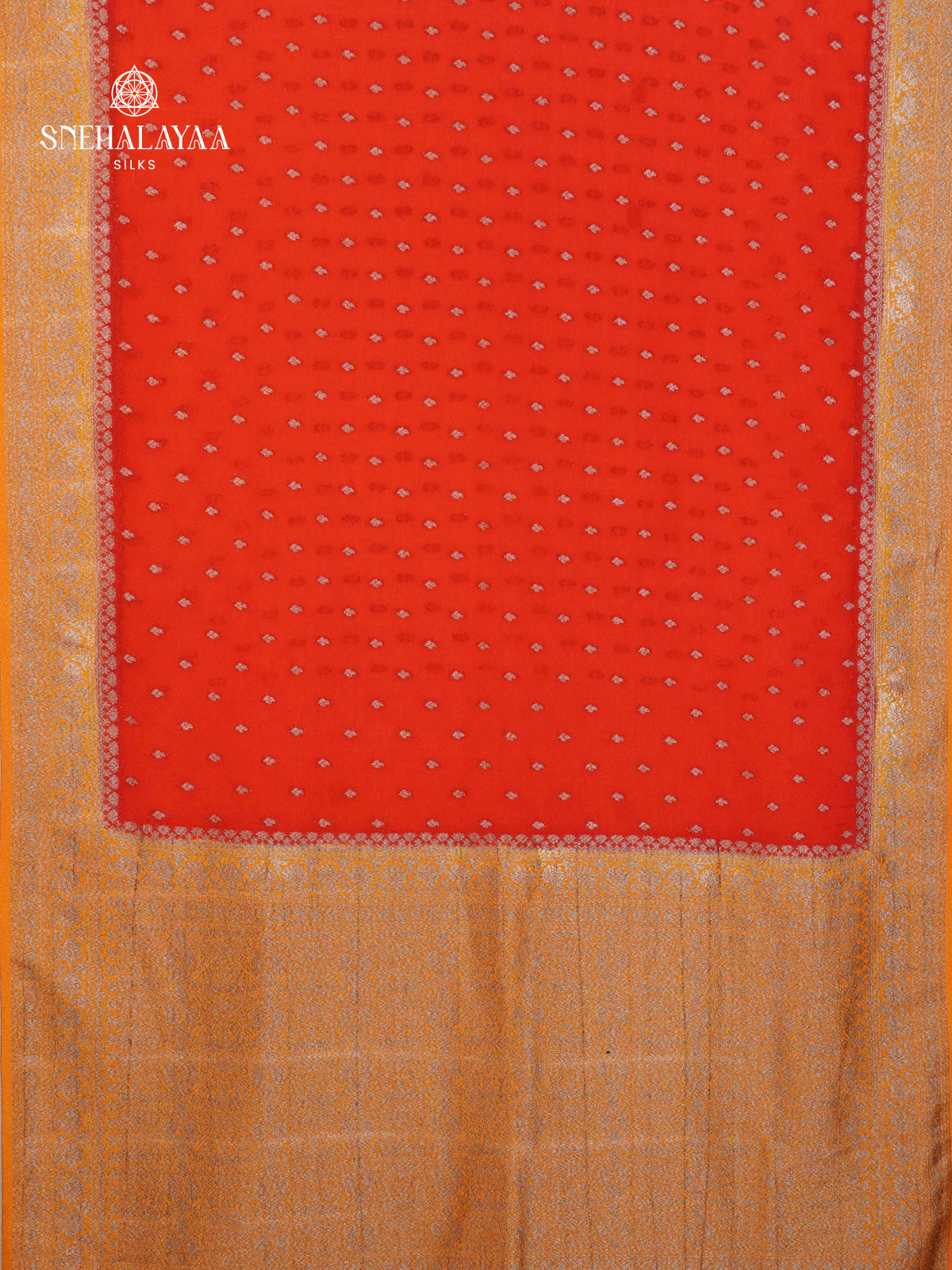 Rust Orange Banaras Crepe Silk Saree