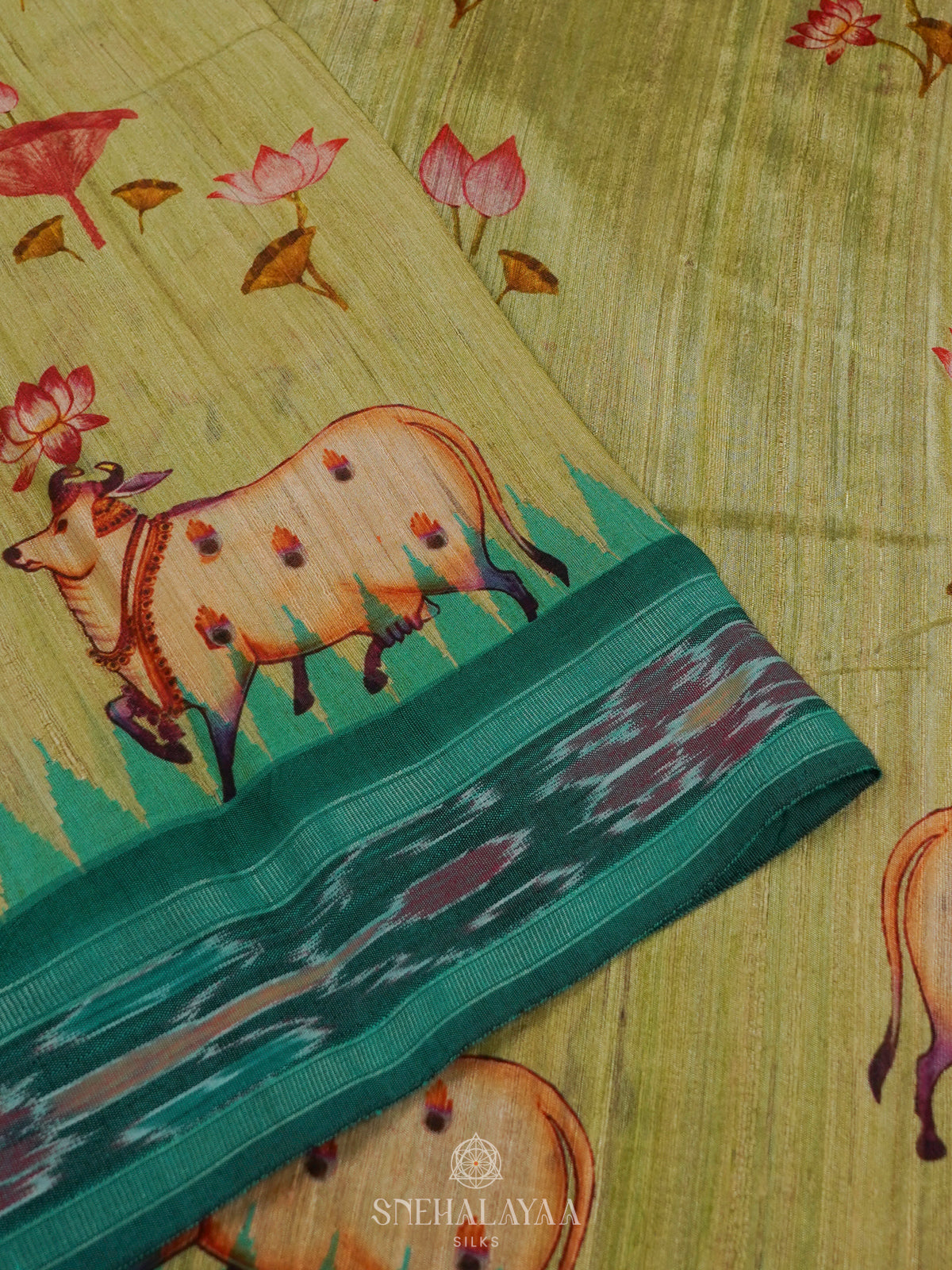 Olive Green Munga Tussar Saree