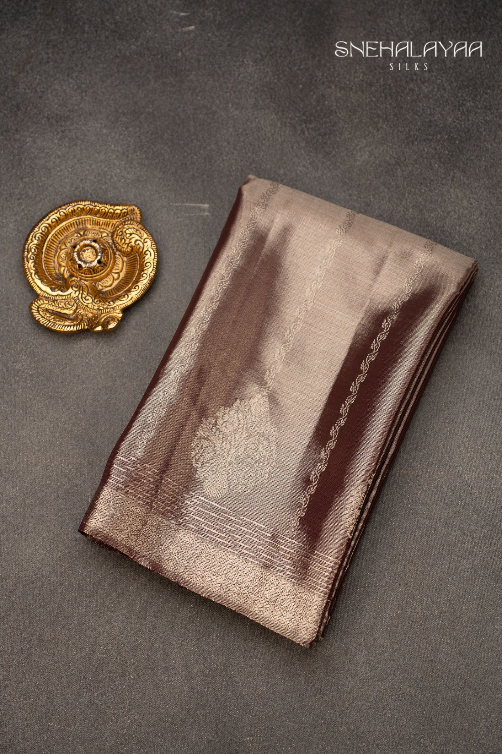 Metallic Brown Kancheevaram Silk Saree
