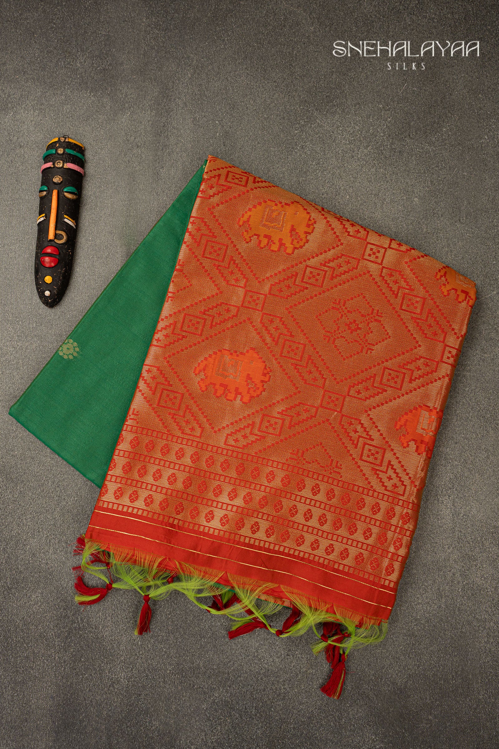 Emerald Green Semi Raw Silk Saree