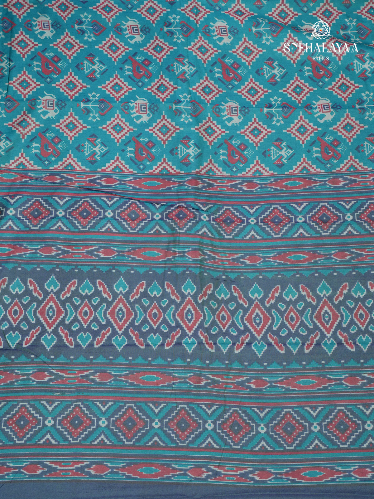 Peacock Blue Ikat Saree
