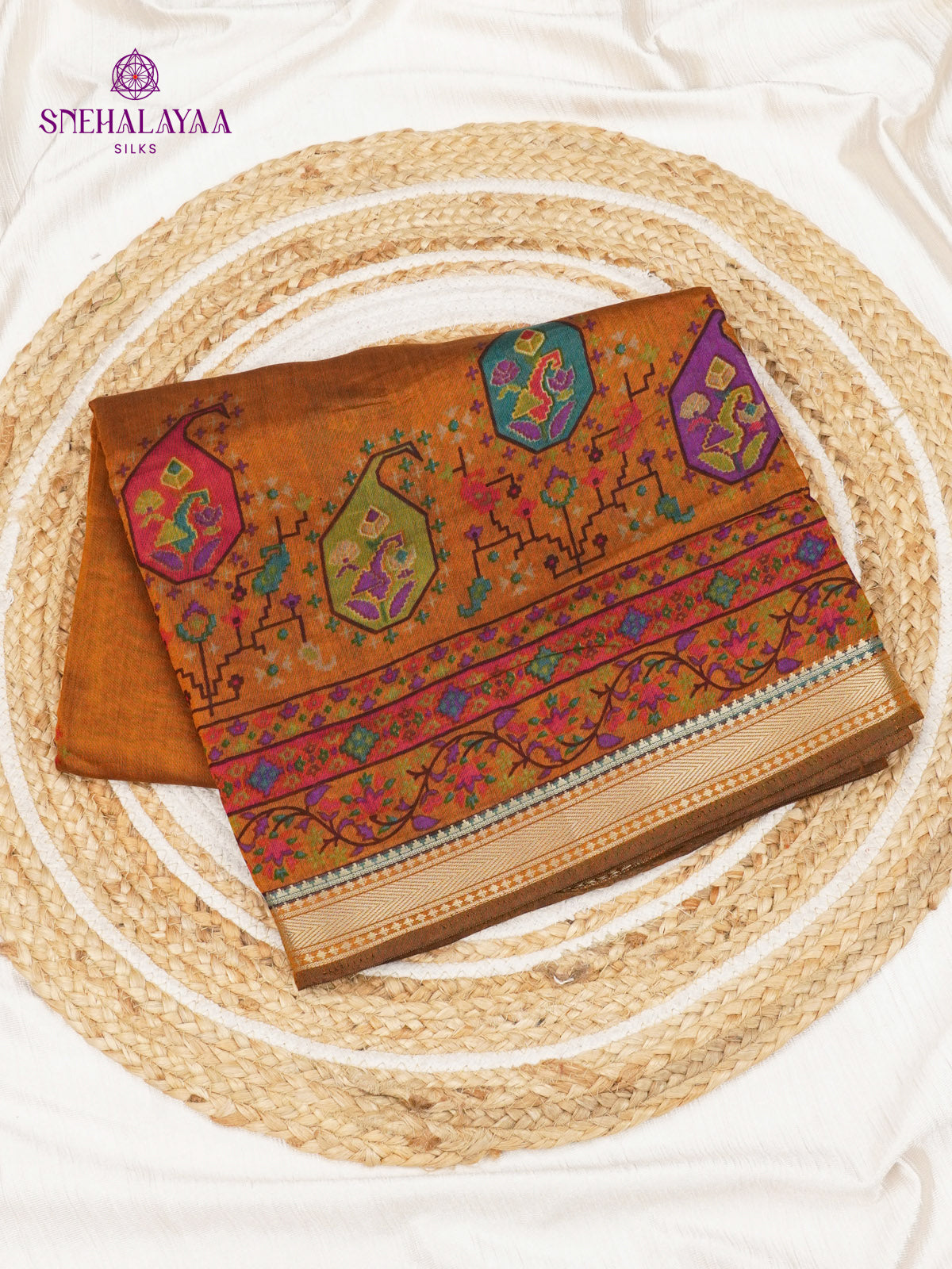 Rust Orange Chanderi Saree