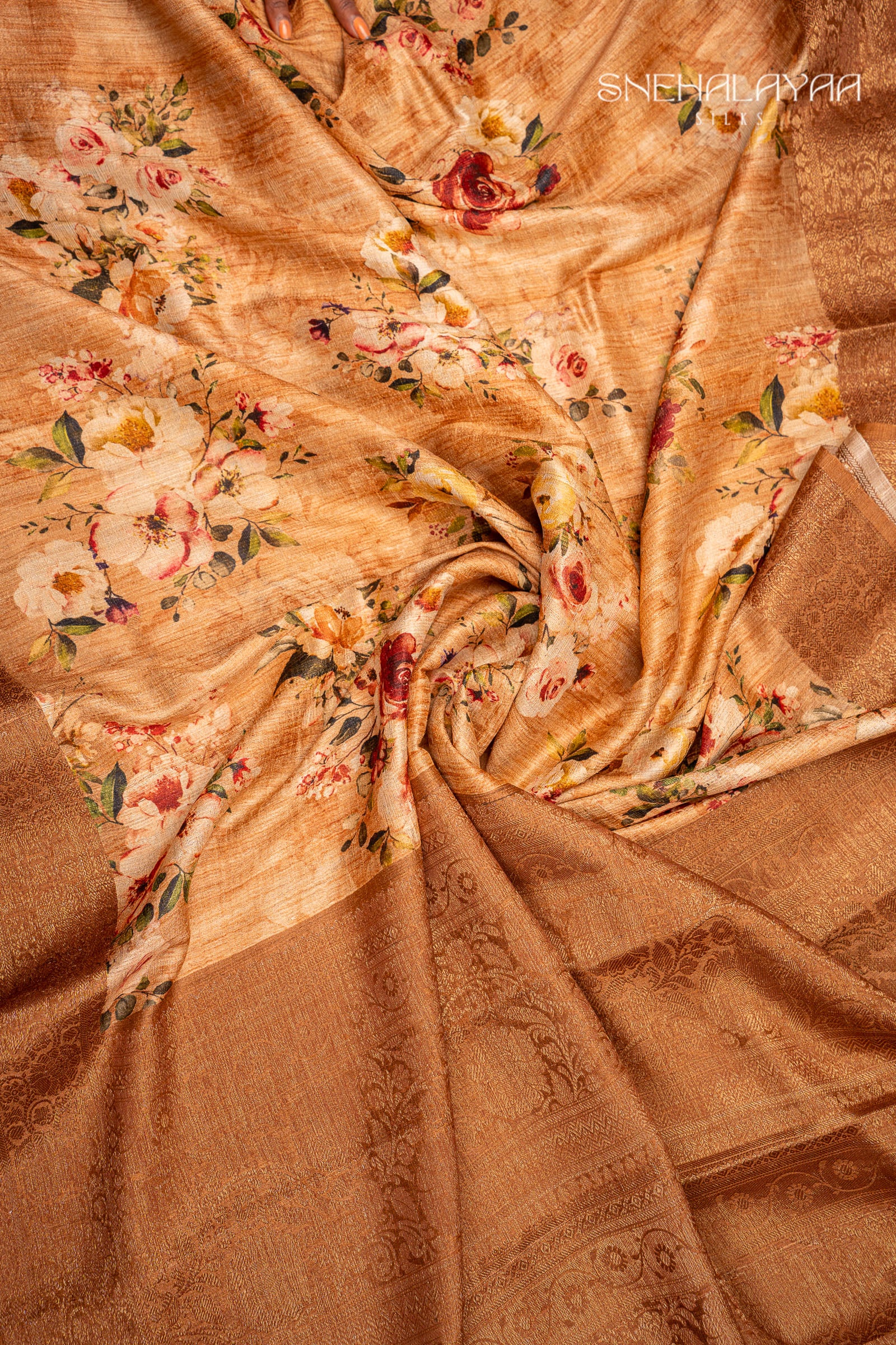 Brown Jute Tussar Saree