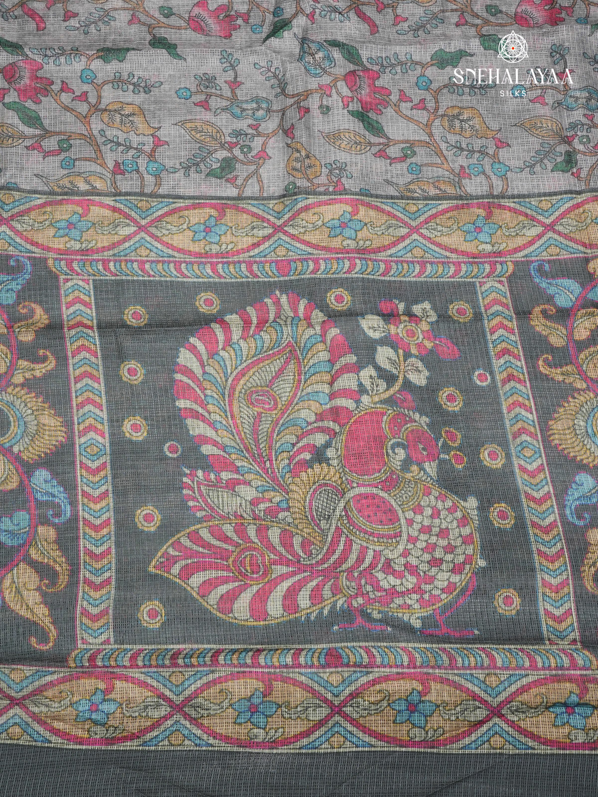 Teal Blue Printed Kota Saree