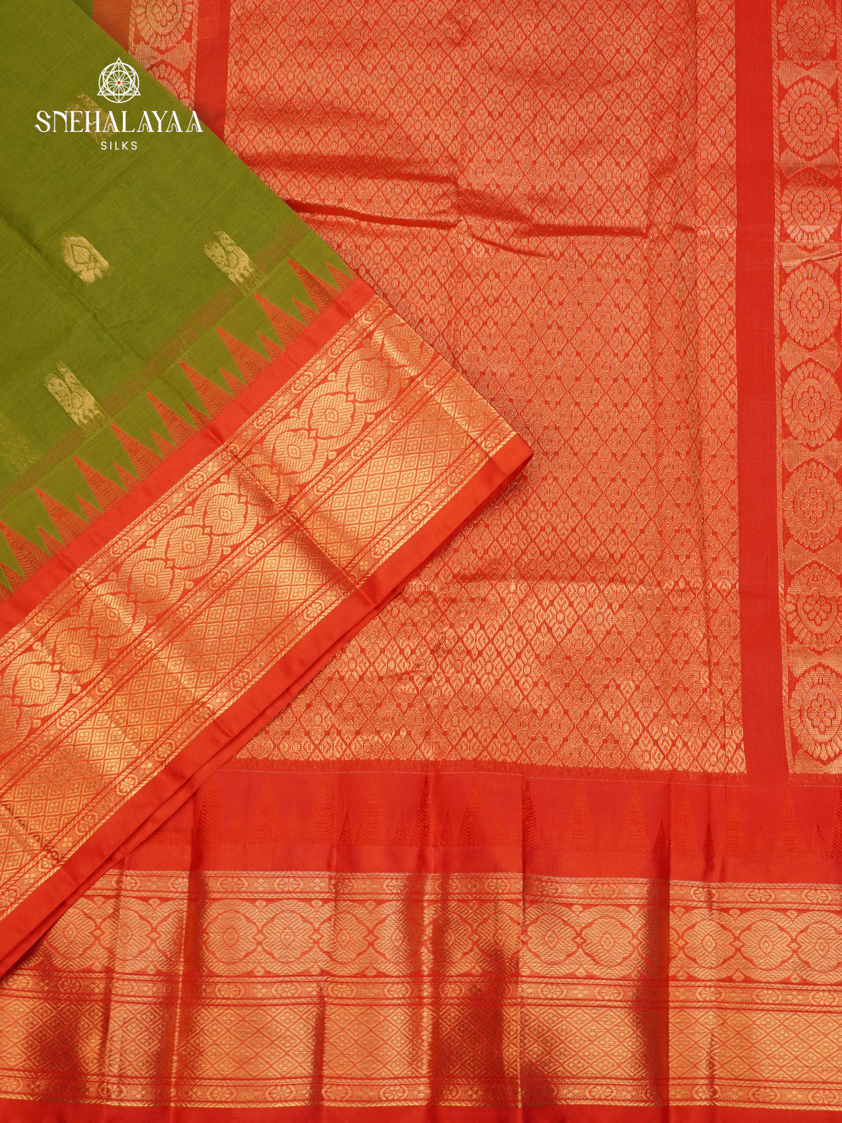 Olive Green Gadwal Cotton Saree Without Blouse