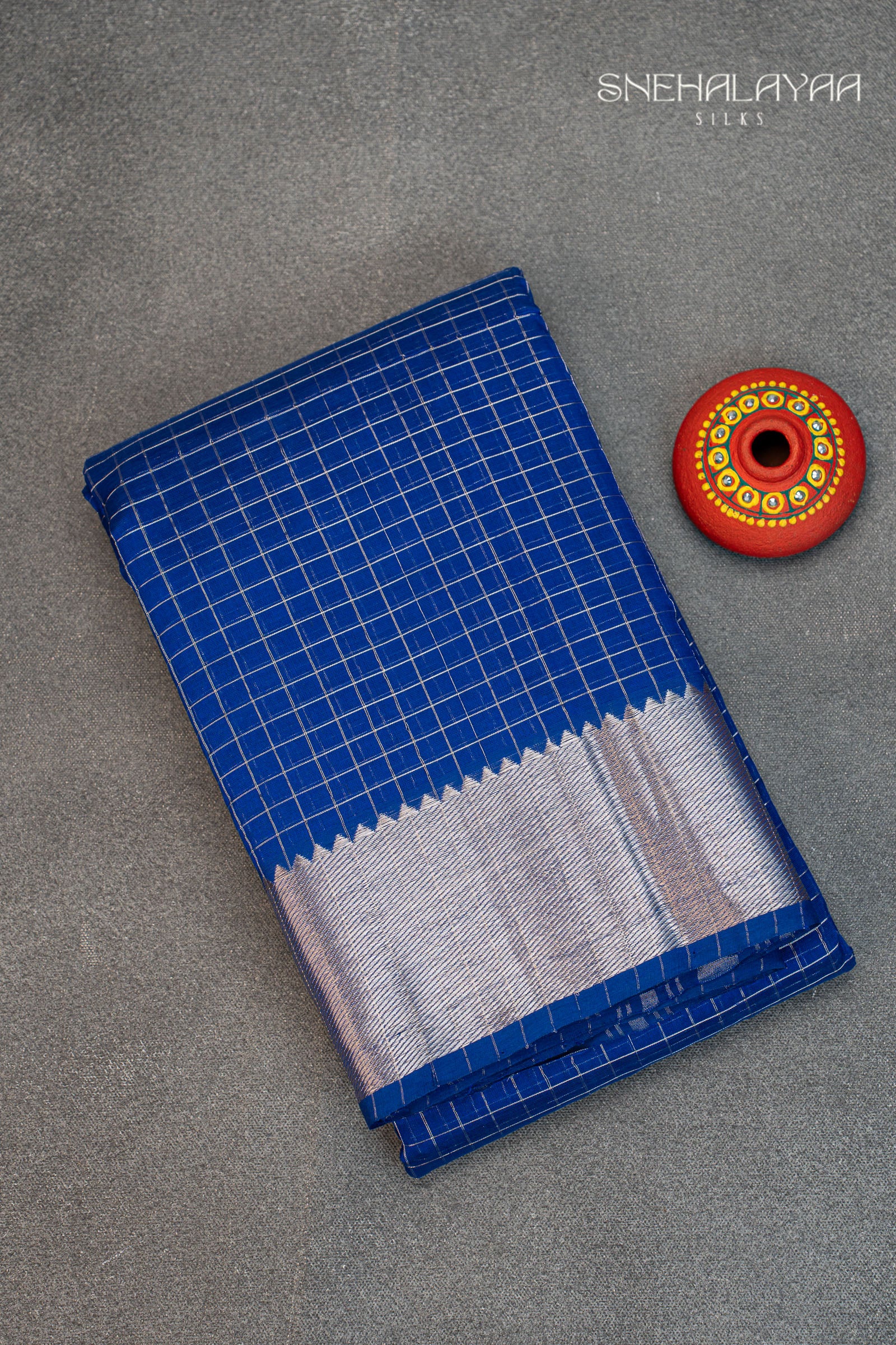Cobalt Blue Mangalgiri Silk Saree