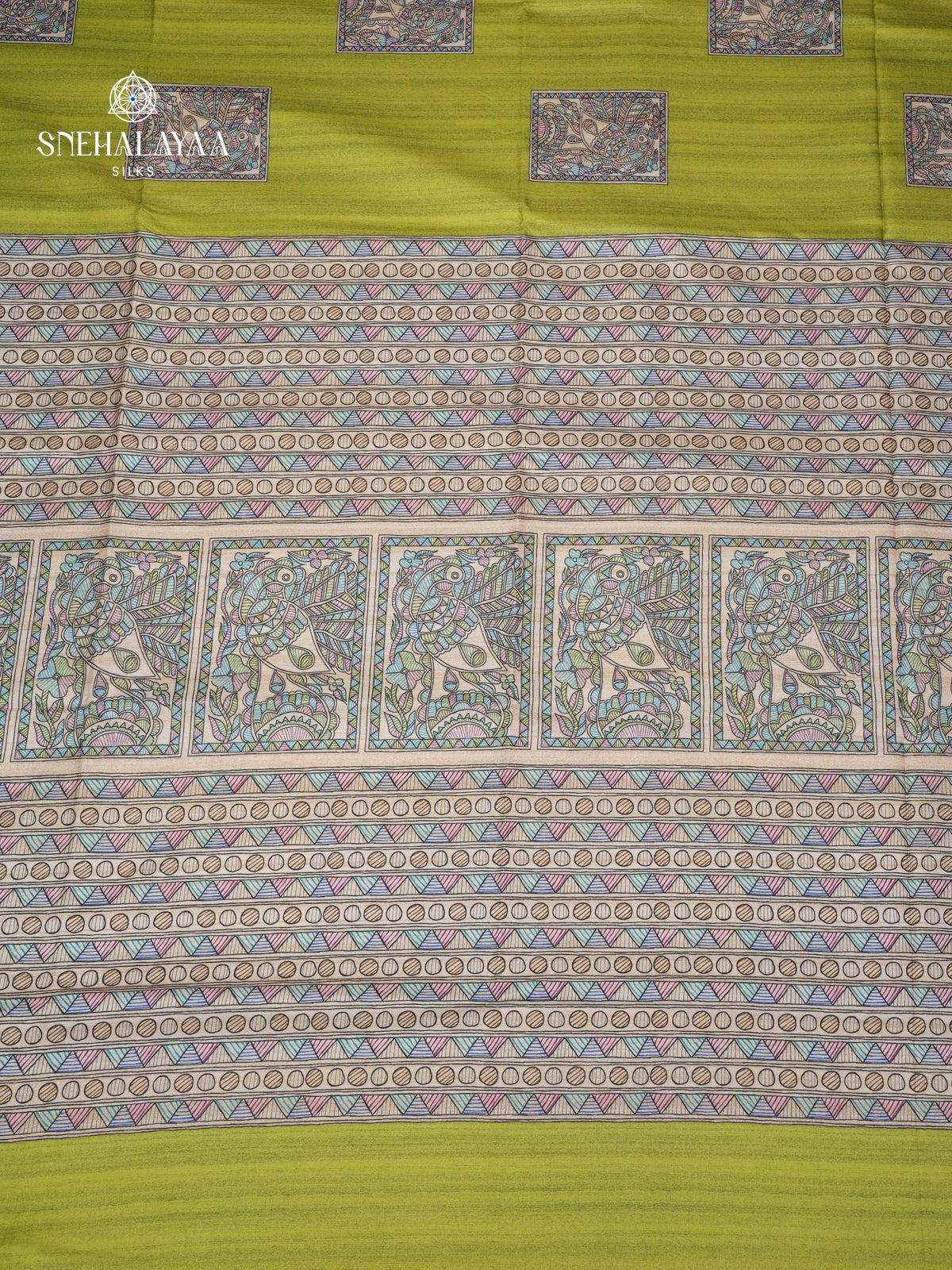 Pistachio Green Madhubani Printed Saree