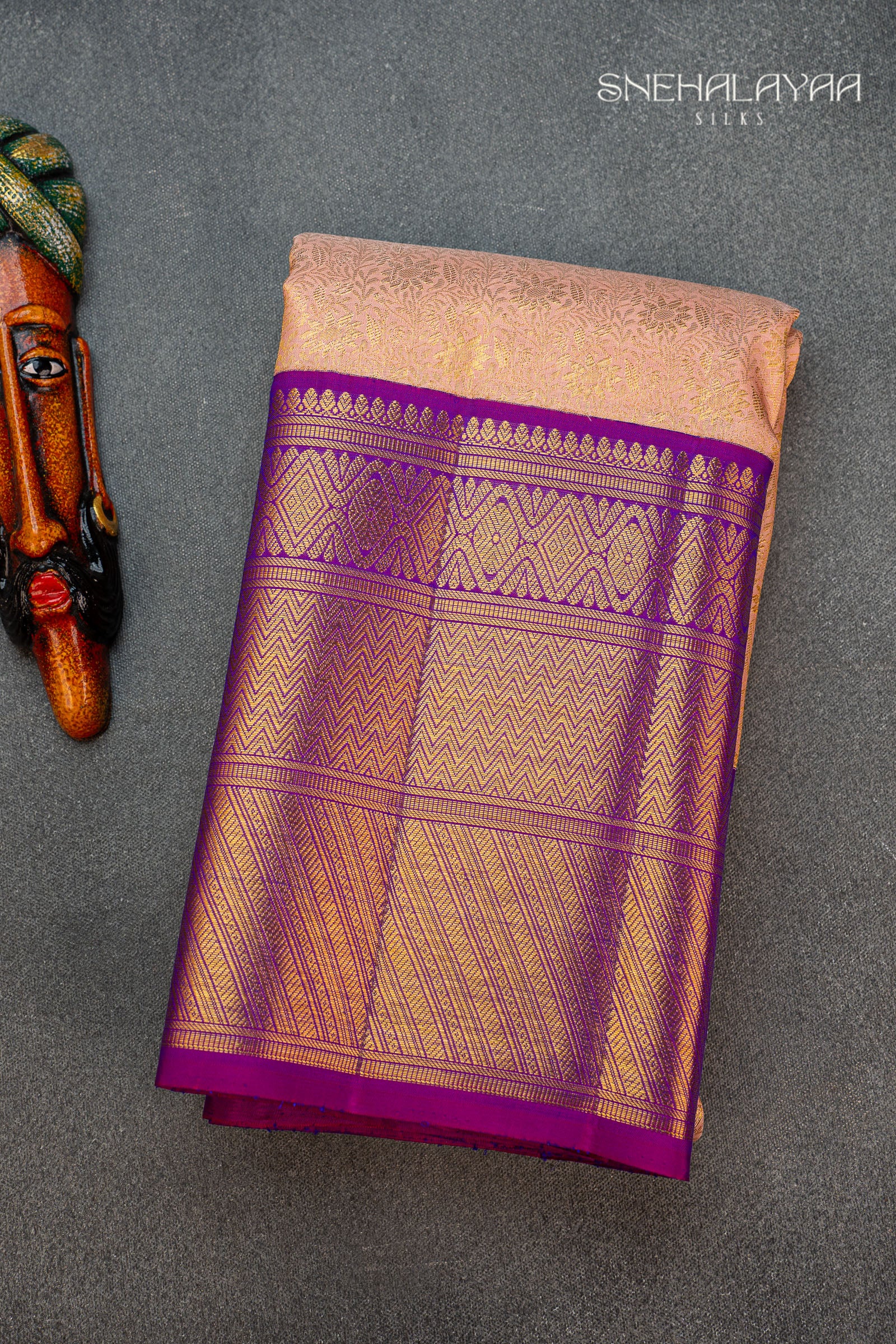 Peach Pink Kancheevaram Tissue Silk Saree
