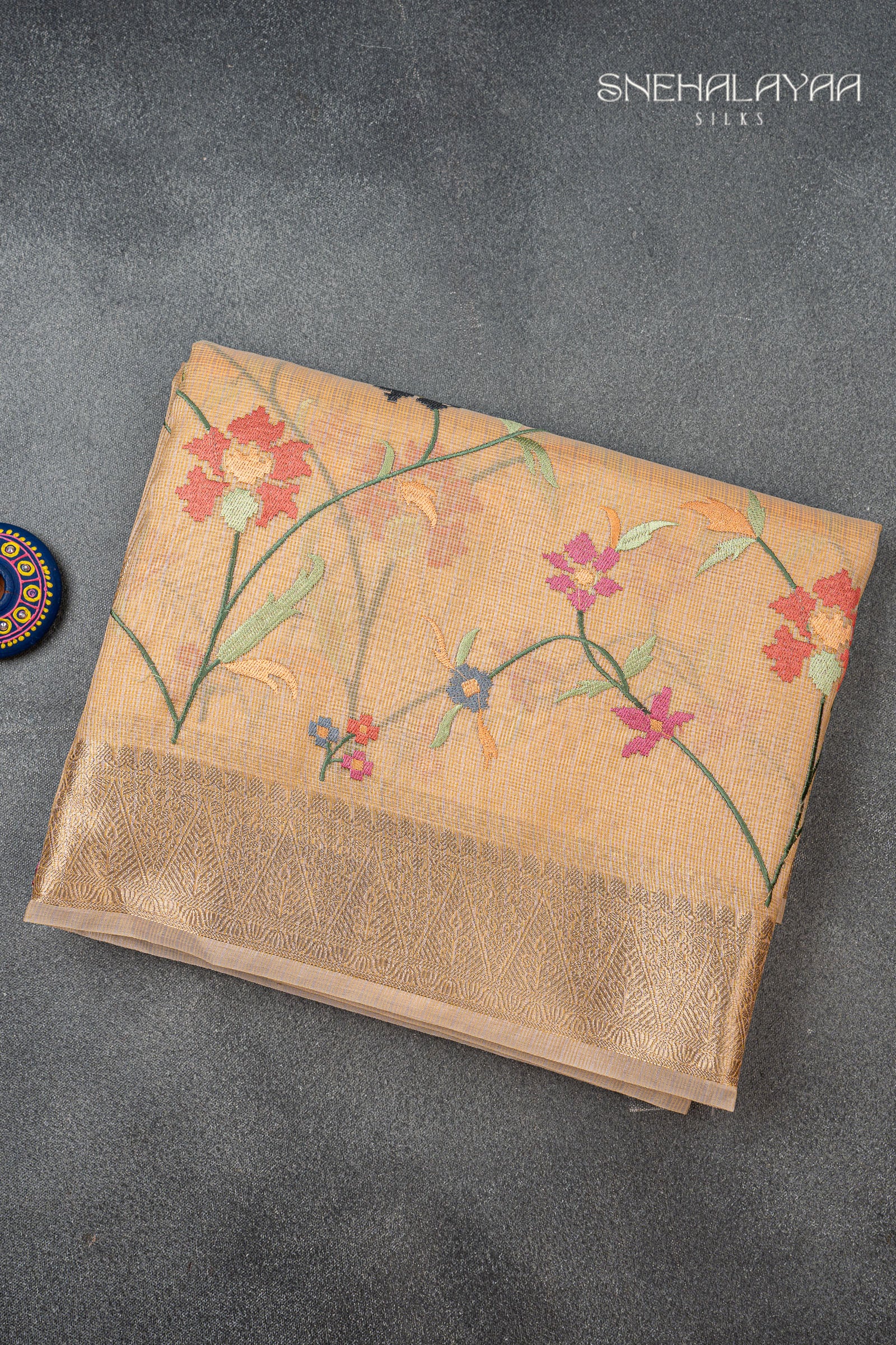 Cream TISSUE KOTA EMBROIDERY Saree