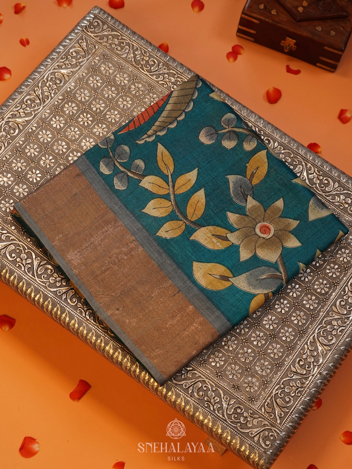 Teal Green Tussar Saree