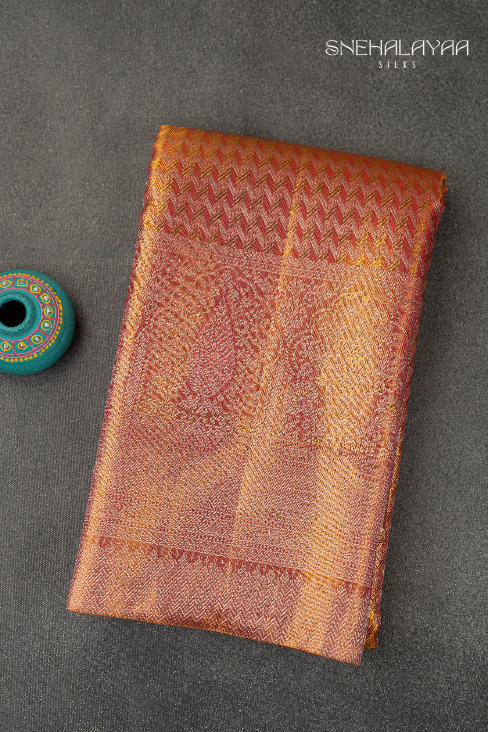 Coral Pink Kancheevaram Silk Saree