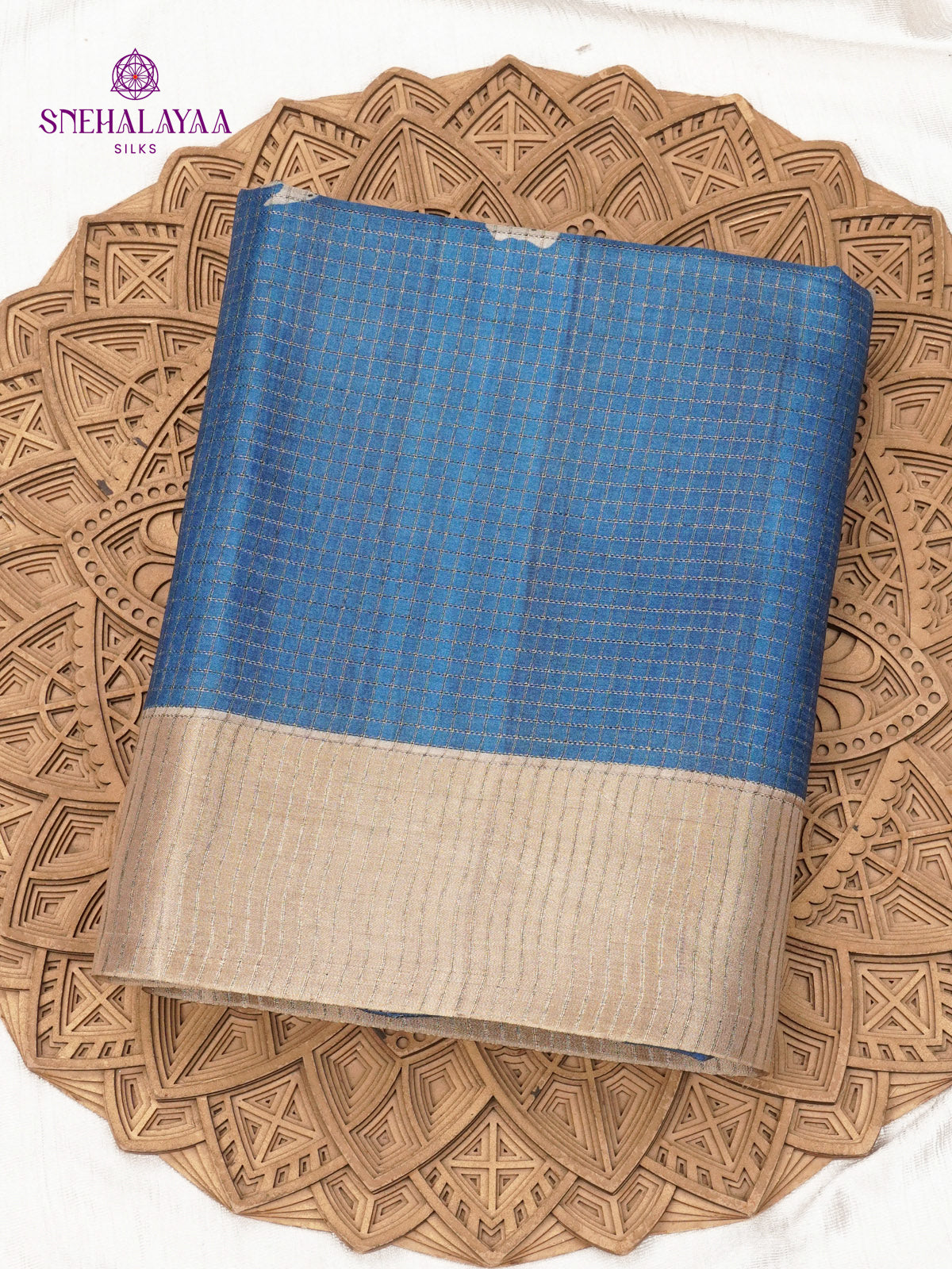 Rich Blue Floral Printed Tussar Saree