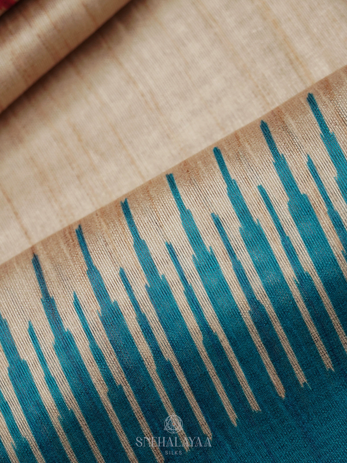 Beige with Blue Border Tussar Saree