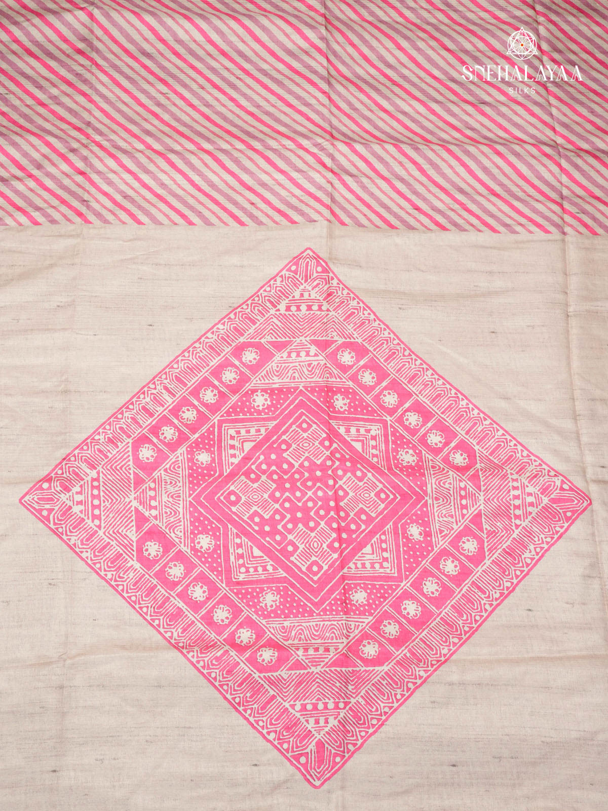 Off White Printed Tussar Saree