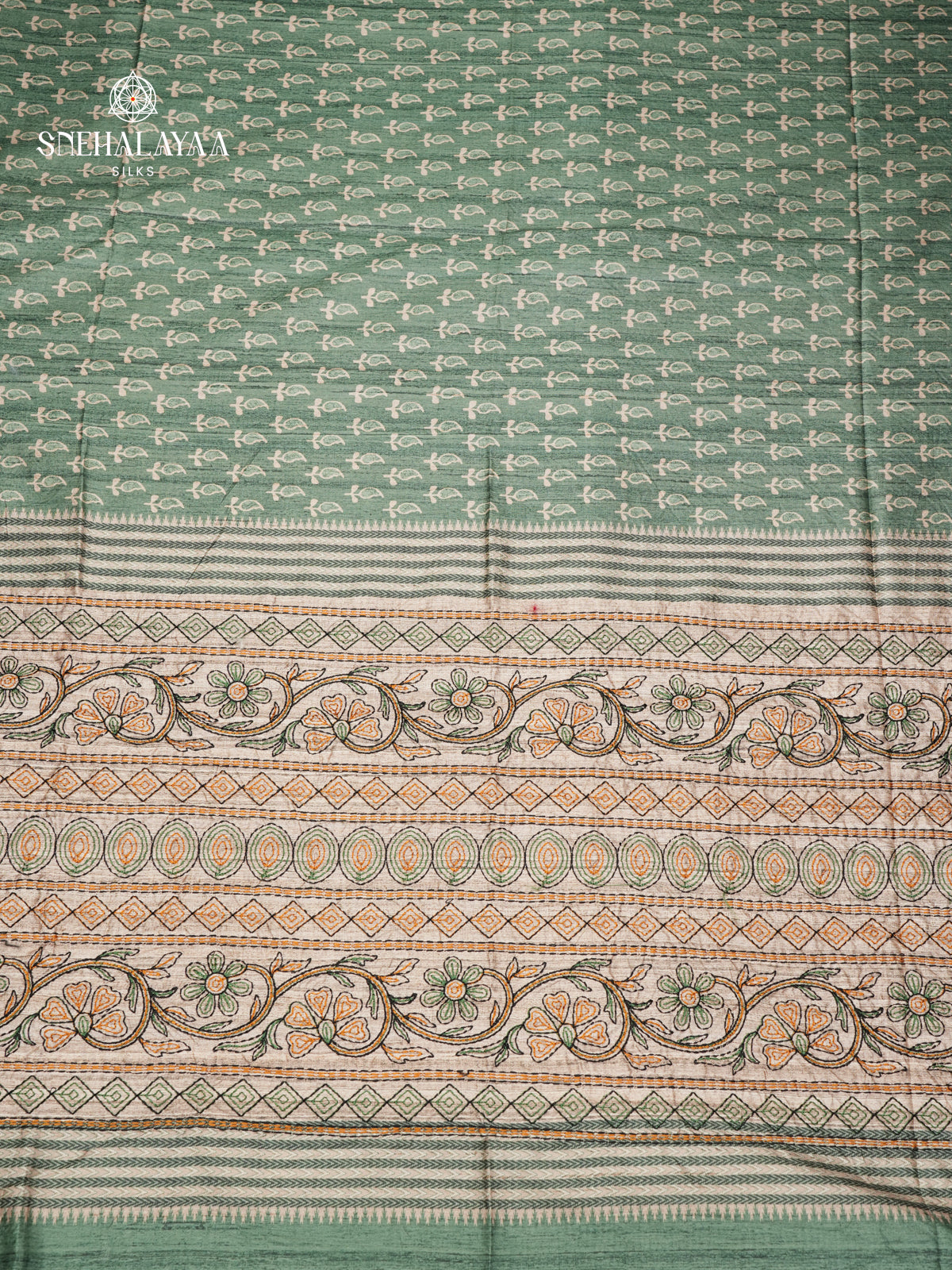 Pastel Green Tussar Embroidery Saree