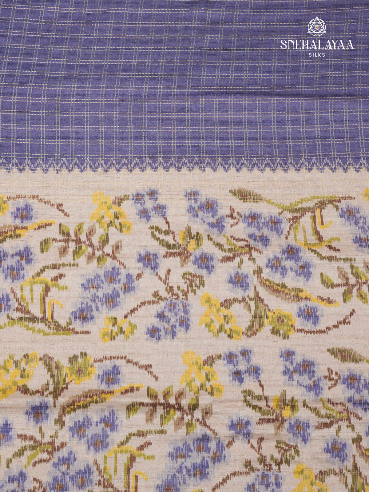 Blue Floral Printed Tussar Saree