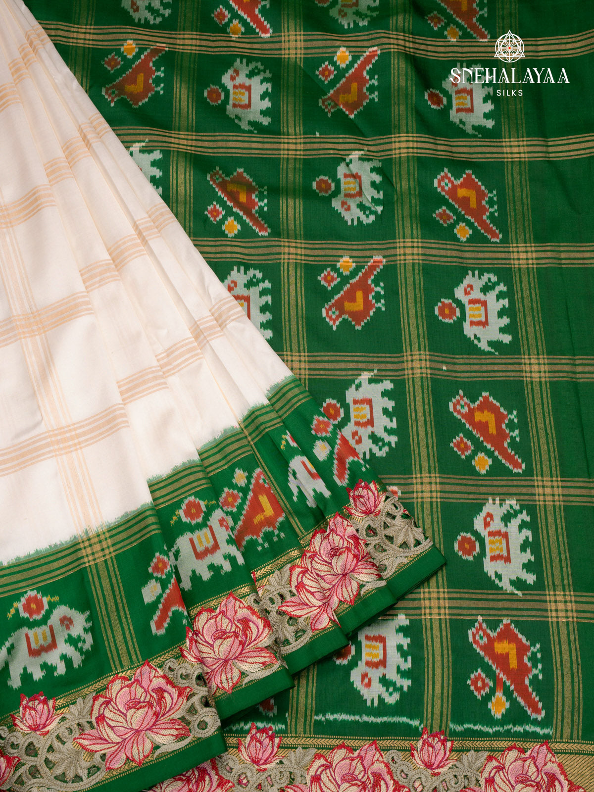 Off White Kanjivaram Patola Silk Saree