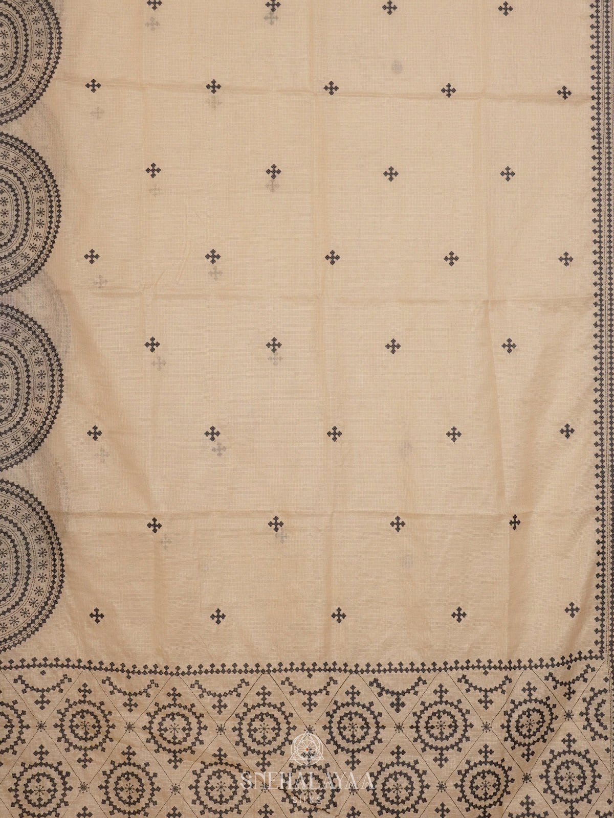 Cream Kota Embroidery Saree Black Border