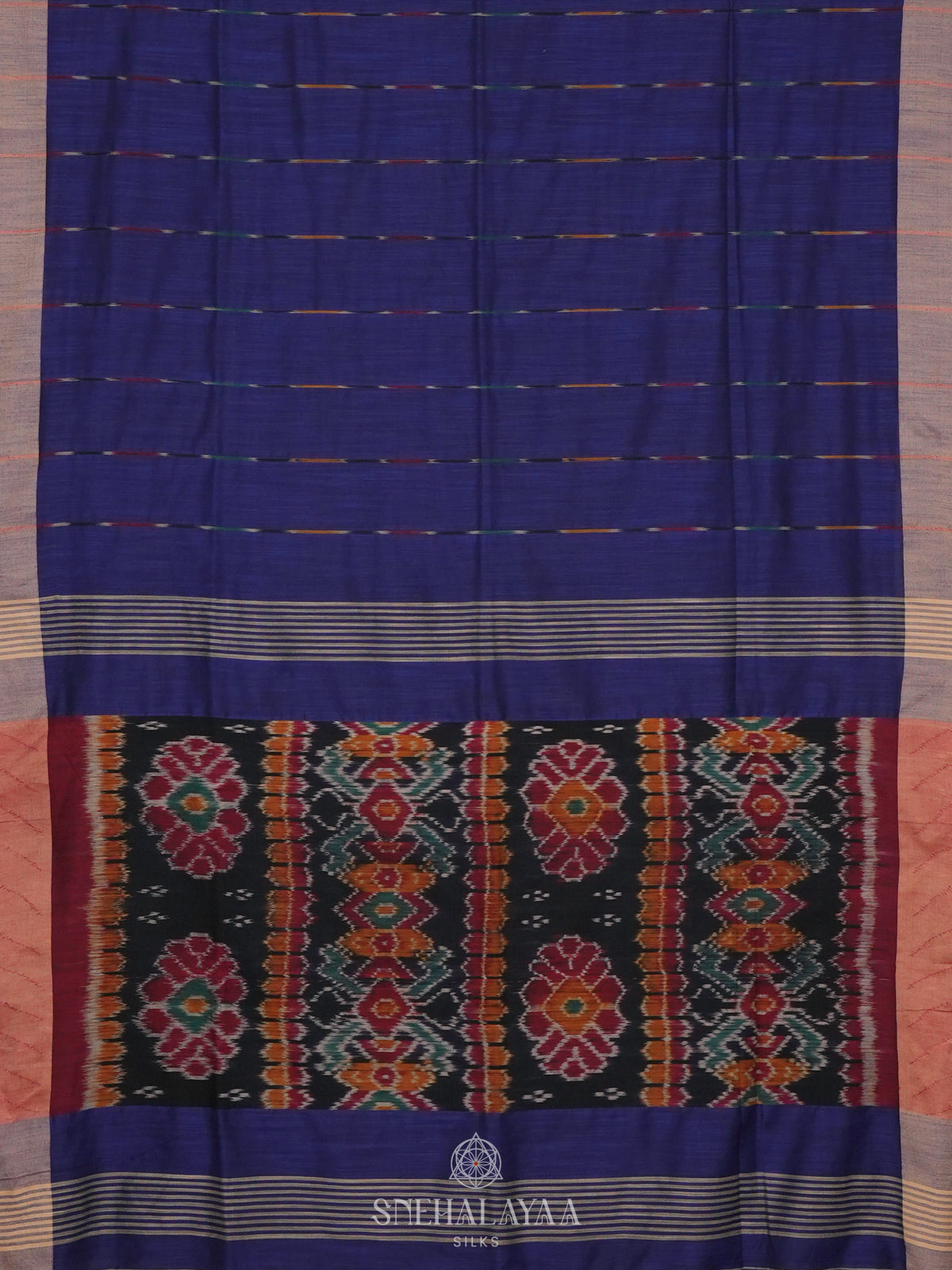 Navy Blue Sambalpuri Cotton Saree